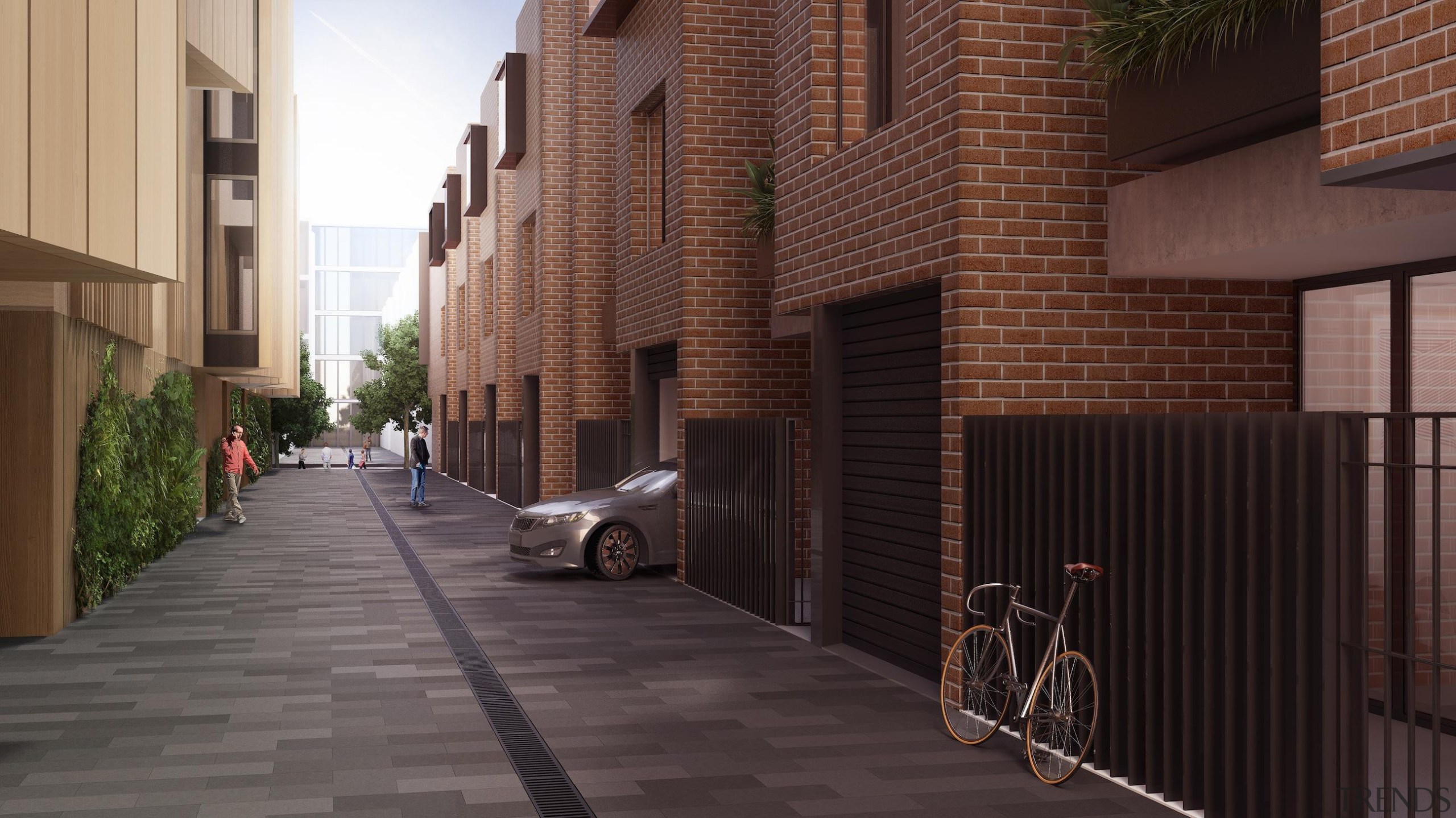 The first stage of Wynyard Central is an alley, apartment, architecture, brick, building, facade, house, infrastructure, neighbourhood, property, real estate, residential area, road, street, town, black