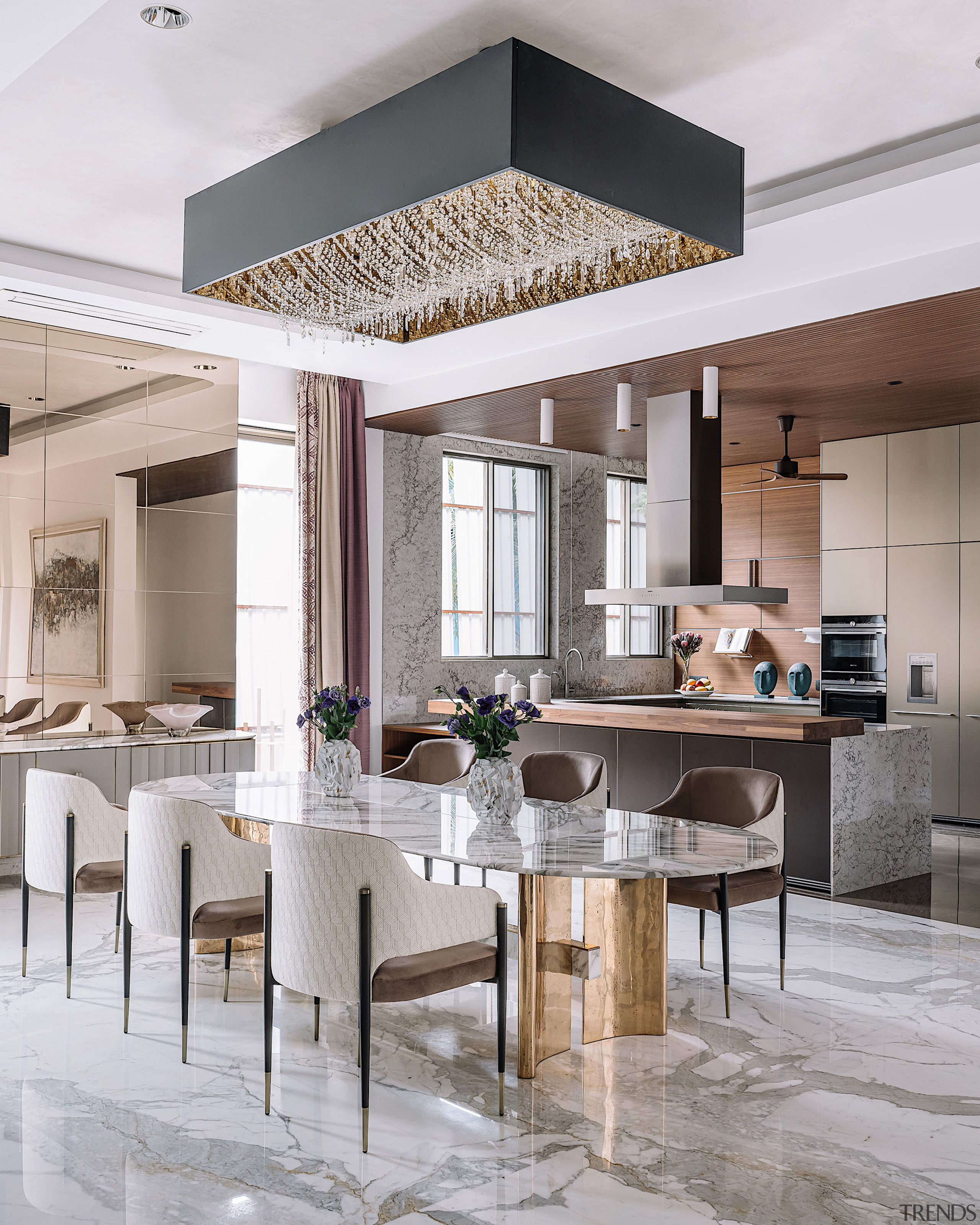 Kitchen, dining and feature pendant. - Stone, wood 