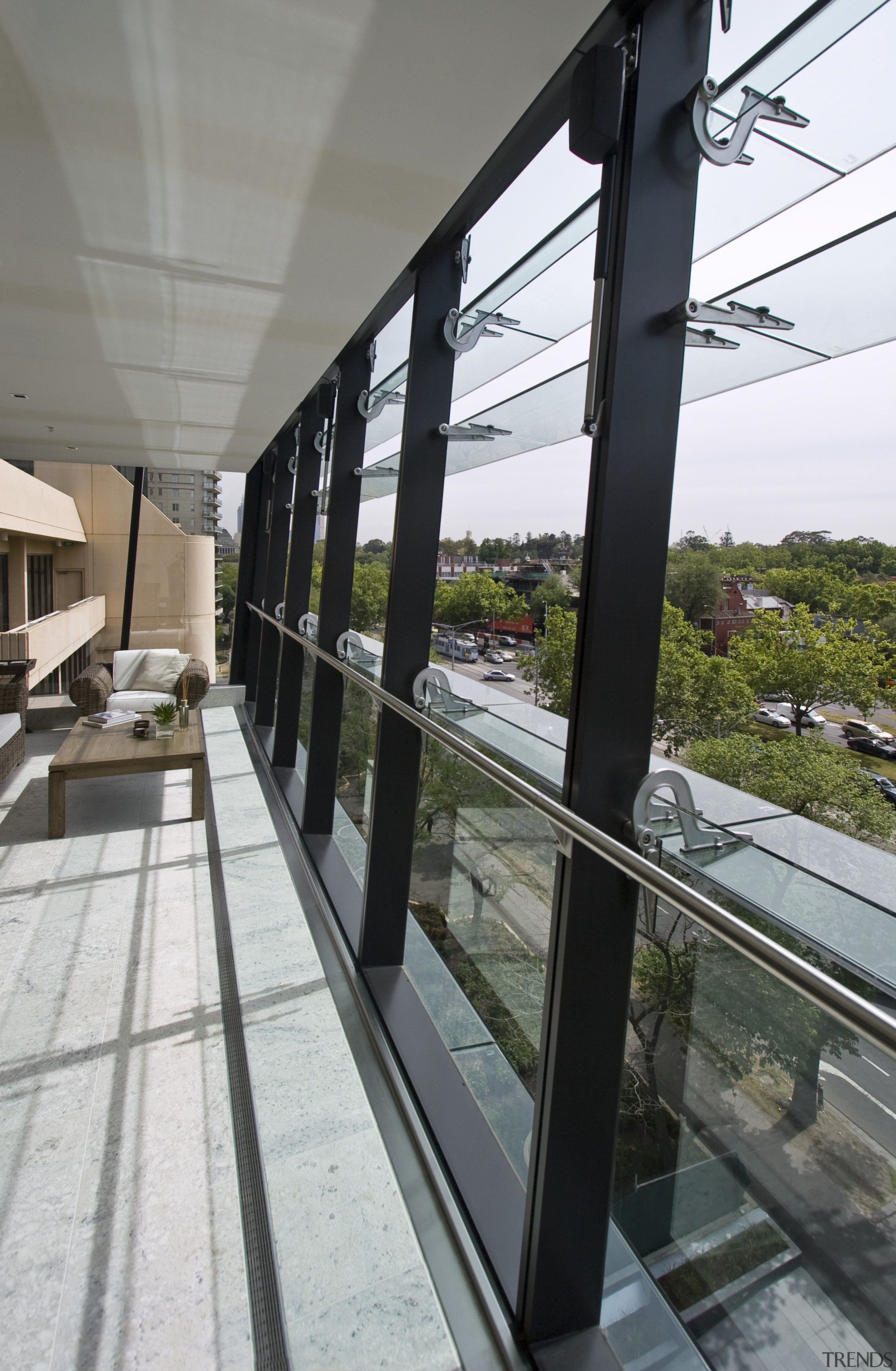 Interior view of the Lucient Apartments which features architecture, building, daylighting, glass, window, gray