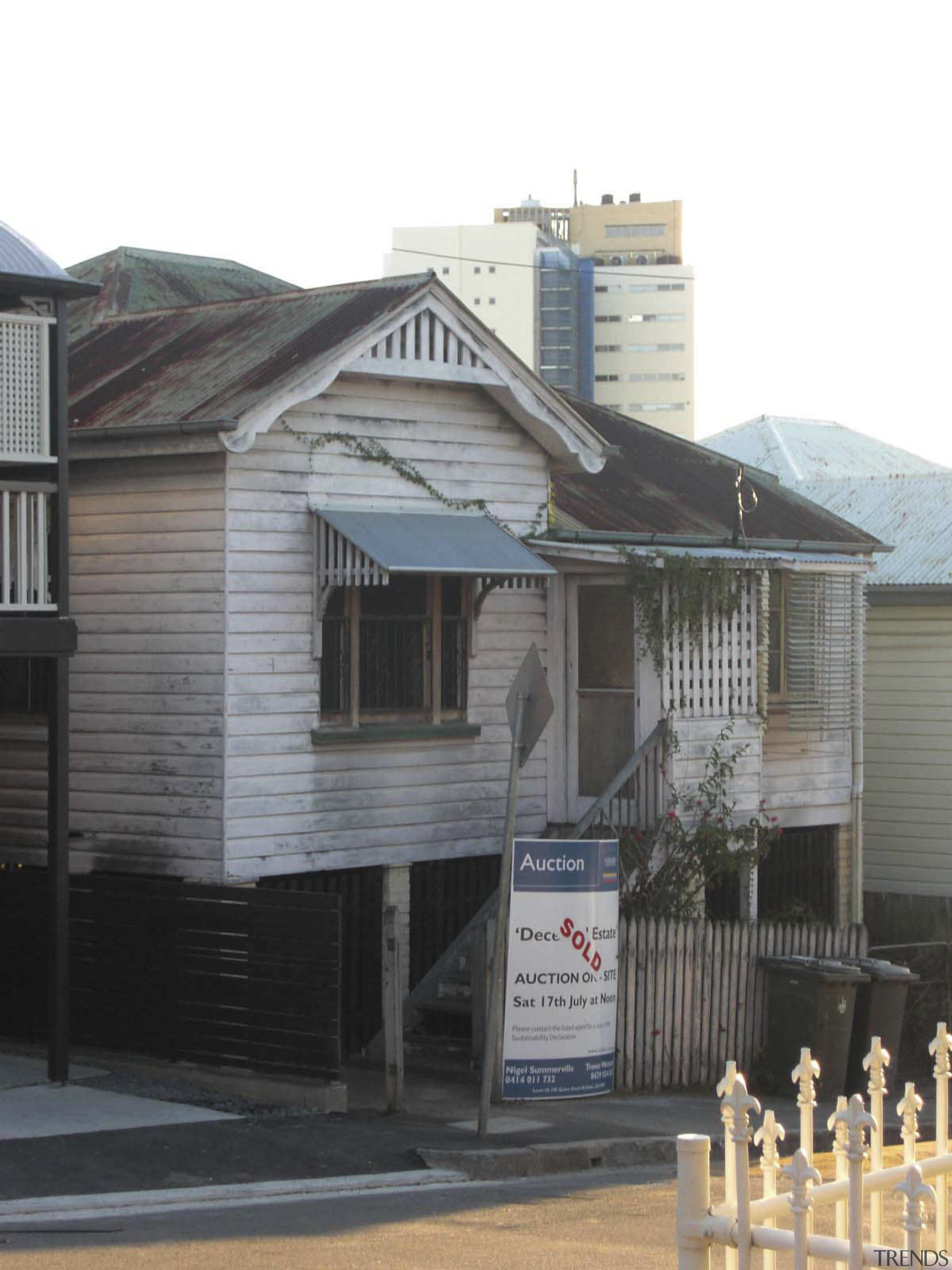 View of an inner city cottage. - View building, facade, home, house, neighbourhood, property, real estate, residential area, roof, siding, gray, black, white