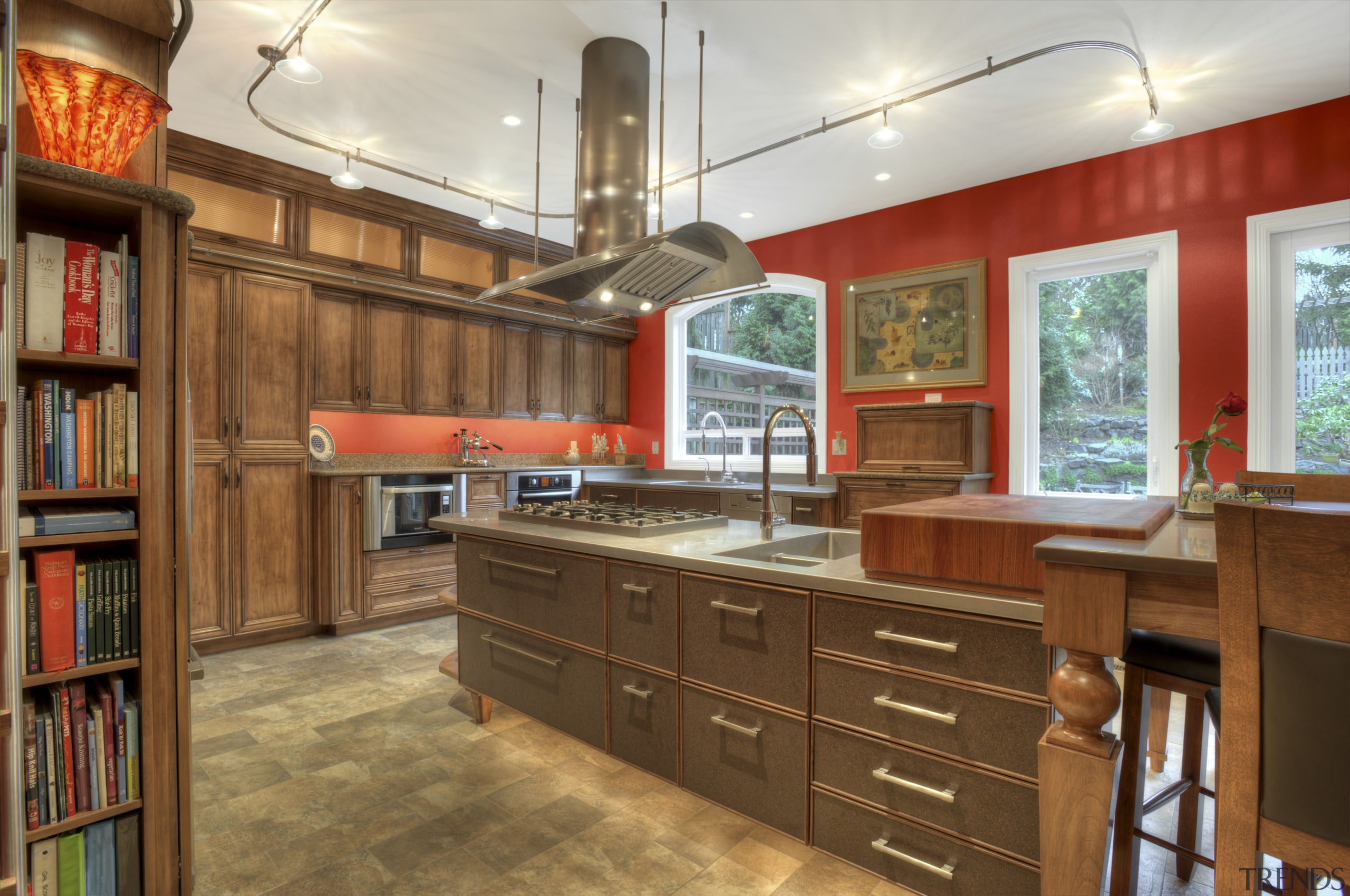 This Richard Landon kitchen has a warm aesthetic cabinetry, countertop, cuisine classique, hardwood, interior design, kitchen, room, wood, brown