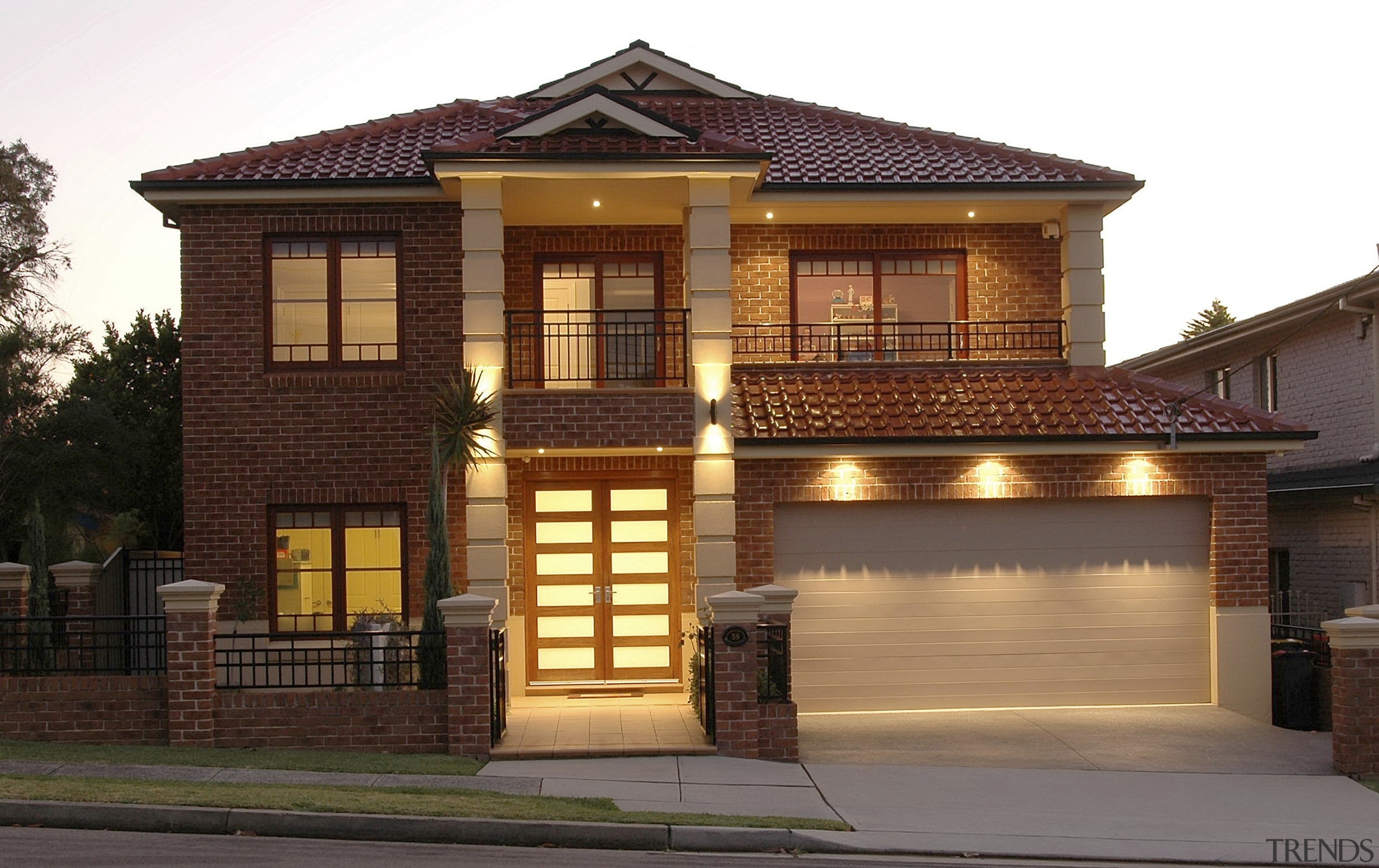 Exterior view of a home designed and built building, elevation, estate, facade, home, house, property, real estate, residential area, roof, siding, brown