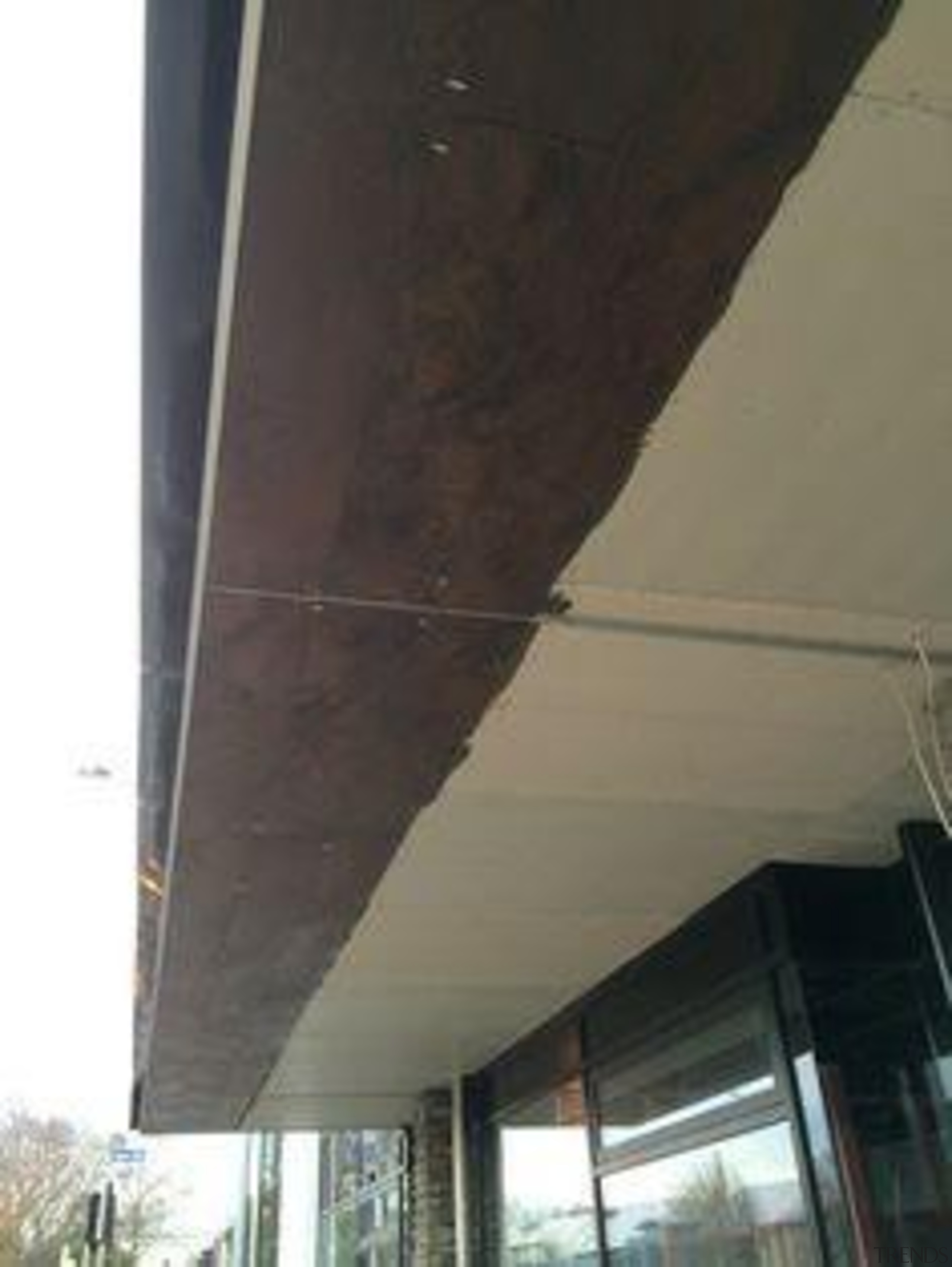 Exterior cladding featuring Oxide Moro. - Creyke House beam, ceiling, daylighting, property, roof, structure, black, gray