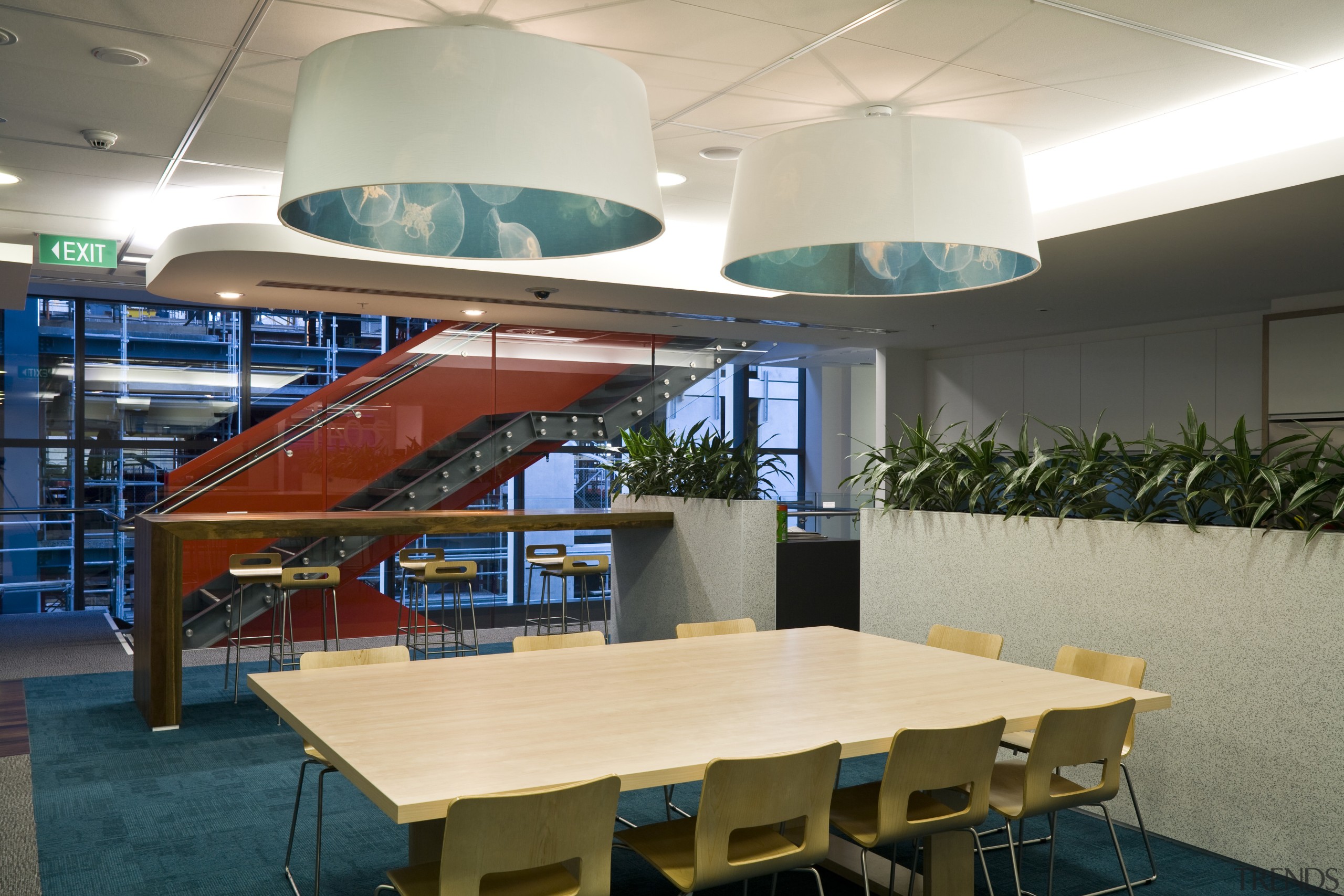 Interior view of the Westpac offices where Data ceiling, interior design, table