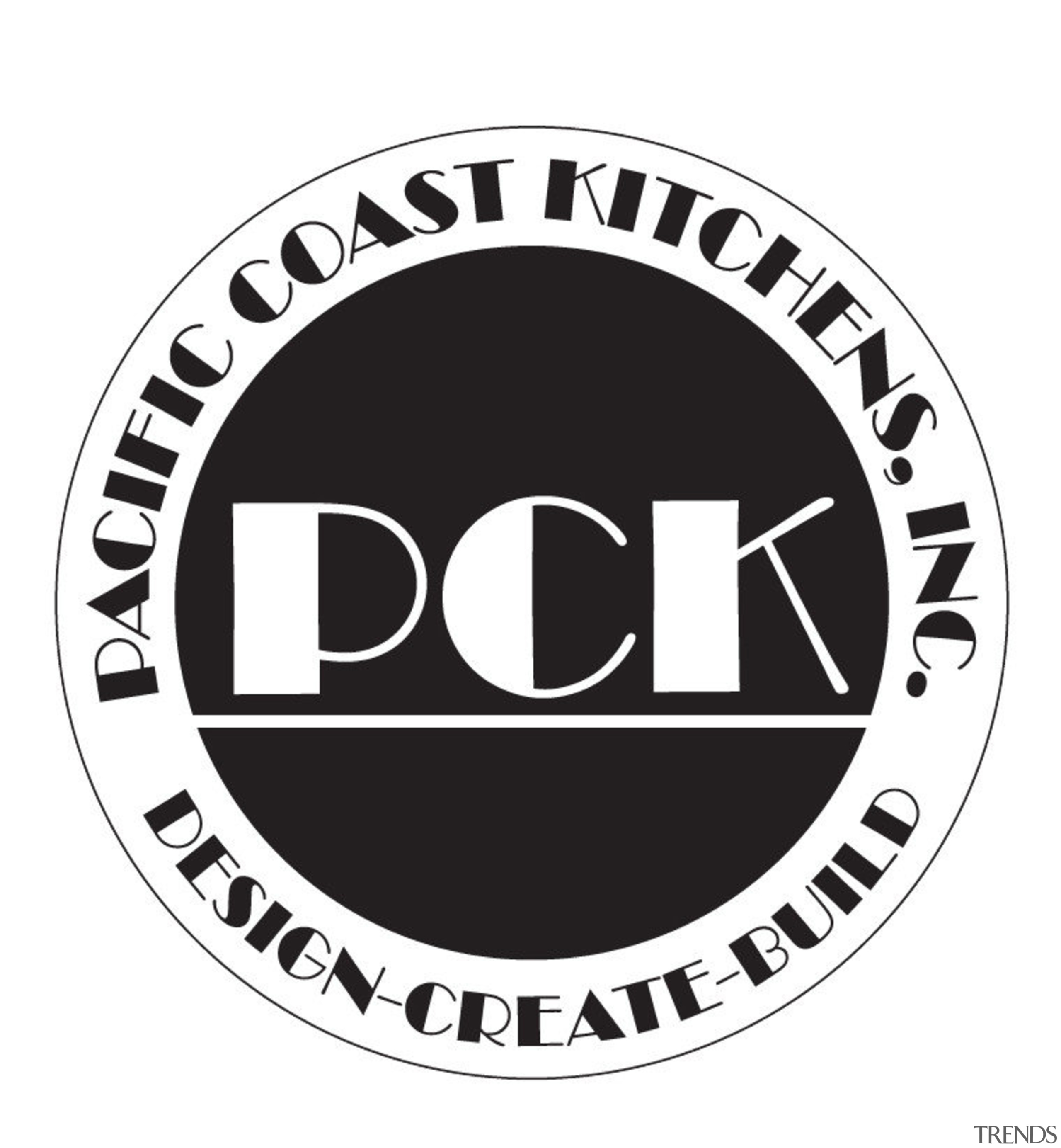 View of Pacific Coast Kitchens logo - View black and white, brand, circle, font, logo, white, black