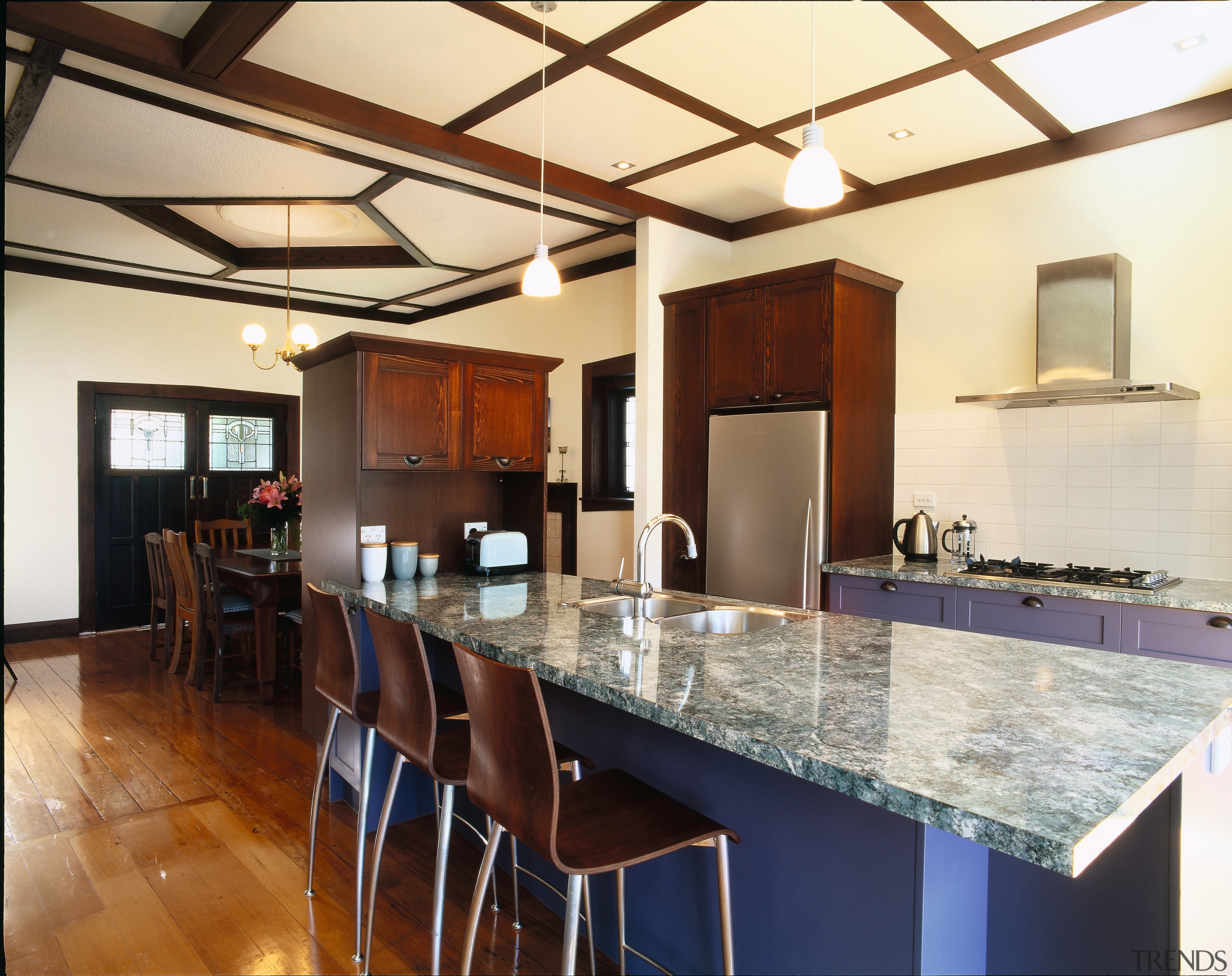 view of laminate benchtop, cabinetry and kitchen appliances countertop, estate, interior design, kitchen, property, real estate, room, orange, brown