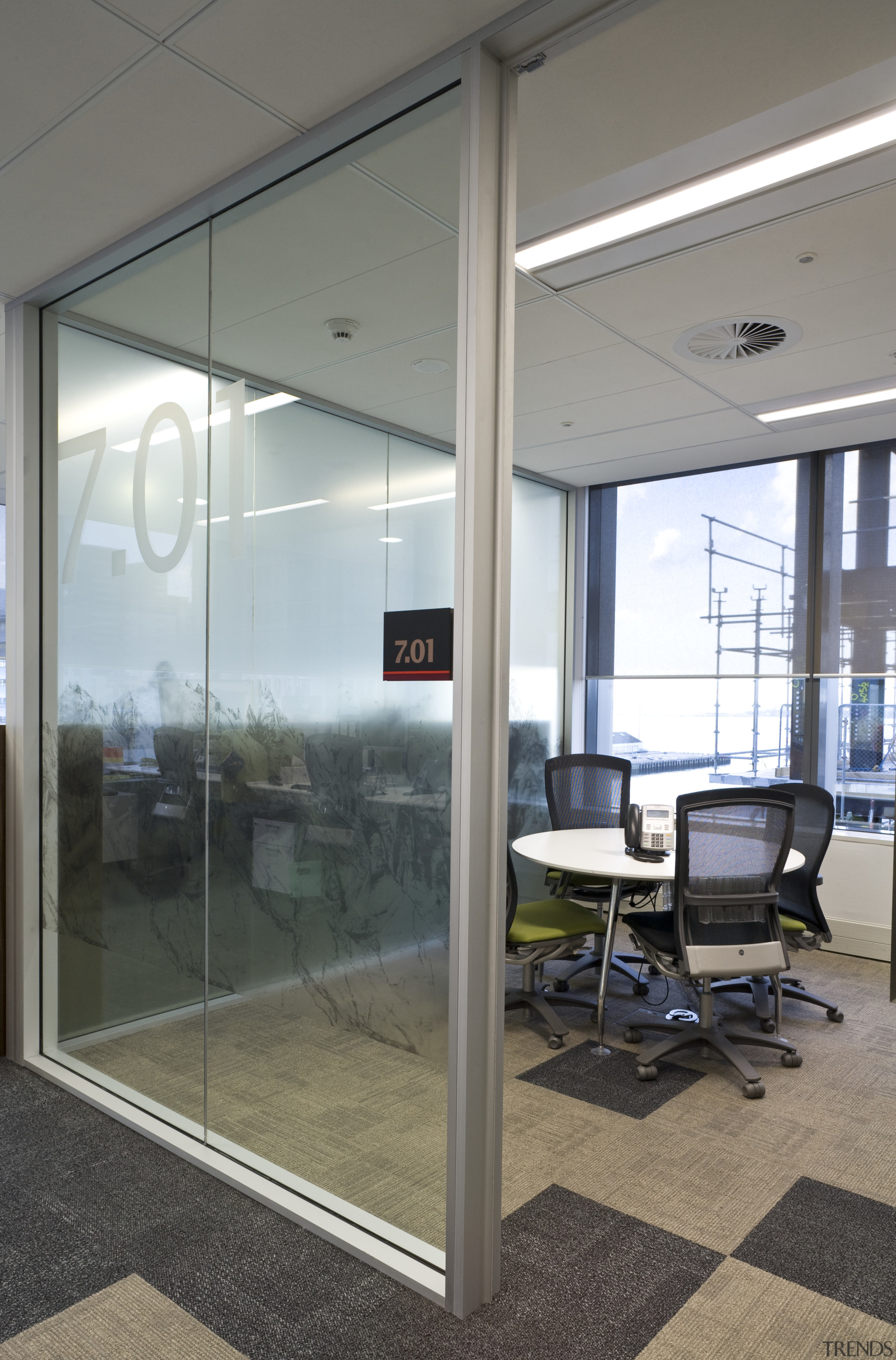 interior view of the Westpac offices featuring windows door, floor, glass, interior design, window, gray