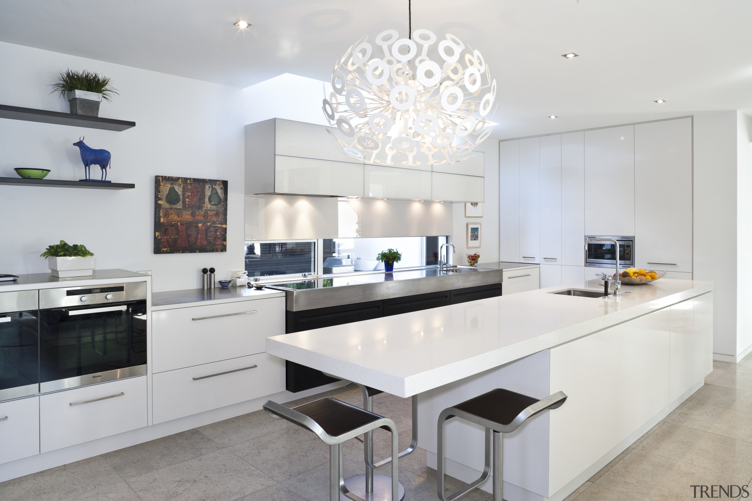 Modern kitchen features brilliant white panelling - Modern countertop, cuisine classique, interior design, interior designer, kitchen, real estate, room, white, gray