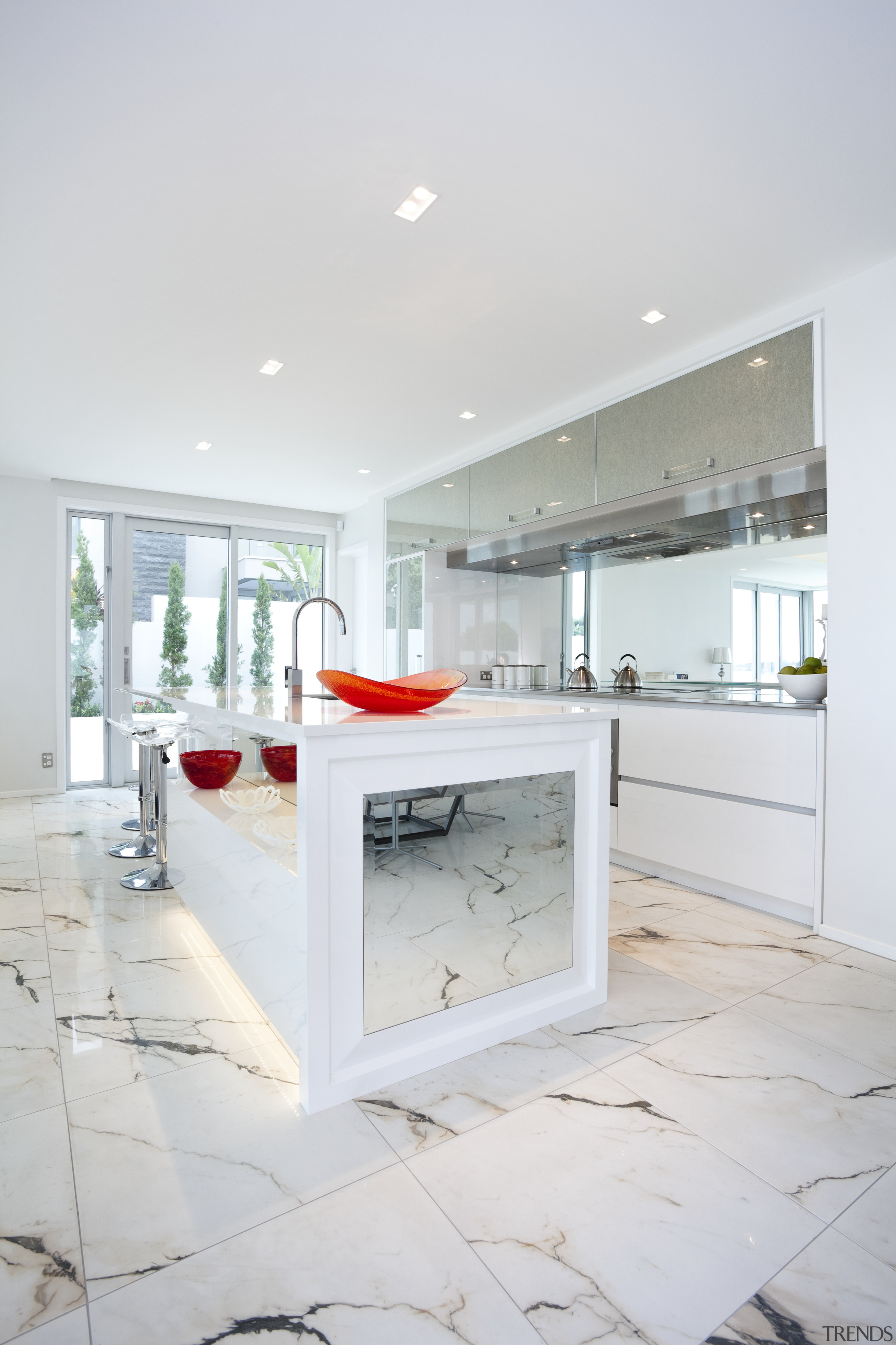 View of light toned kitchen with marble floor floor, home, interior design, kitchen, real estate, white