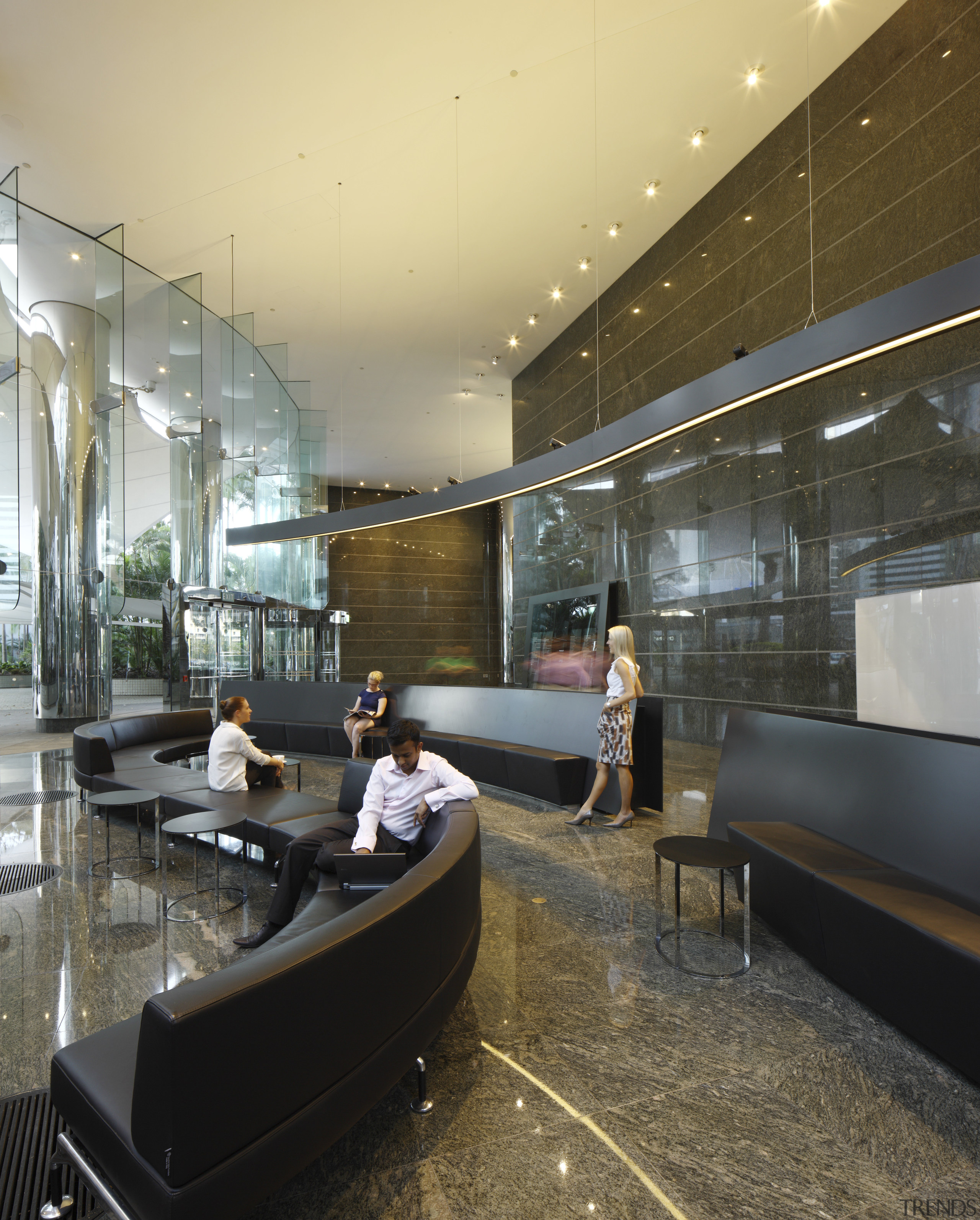 Seating area with black divider. - Seating area architecture, ceiling, interior design, lobby