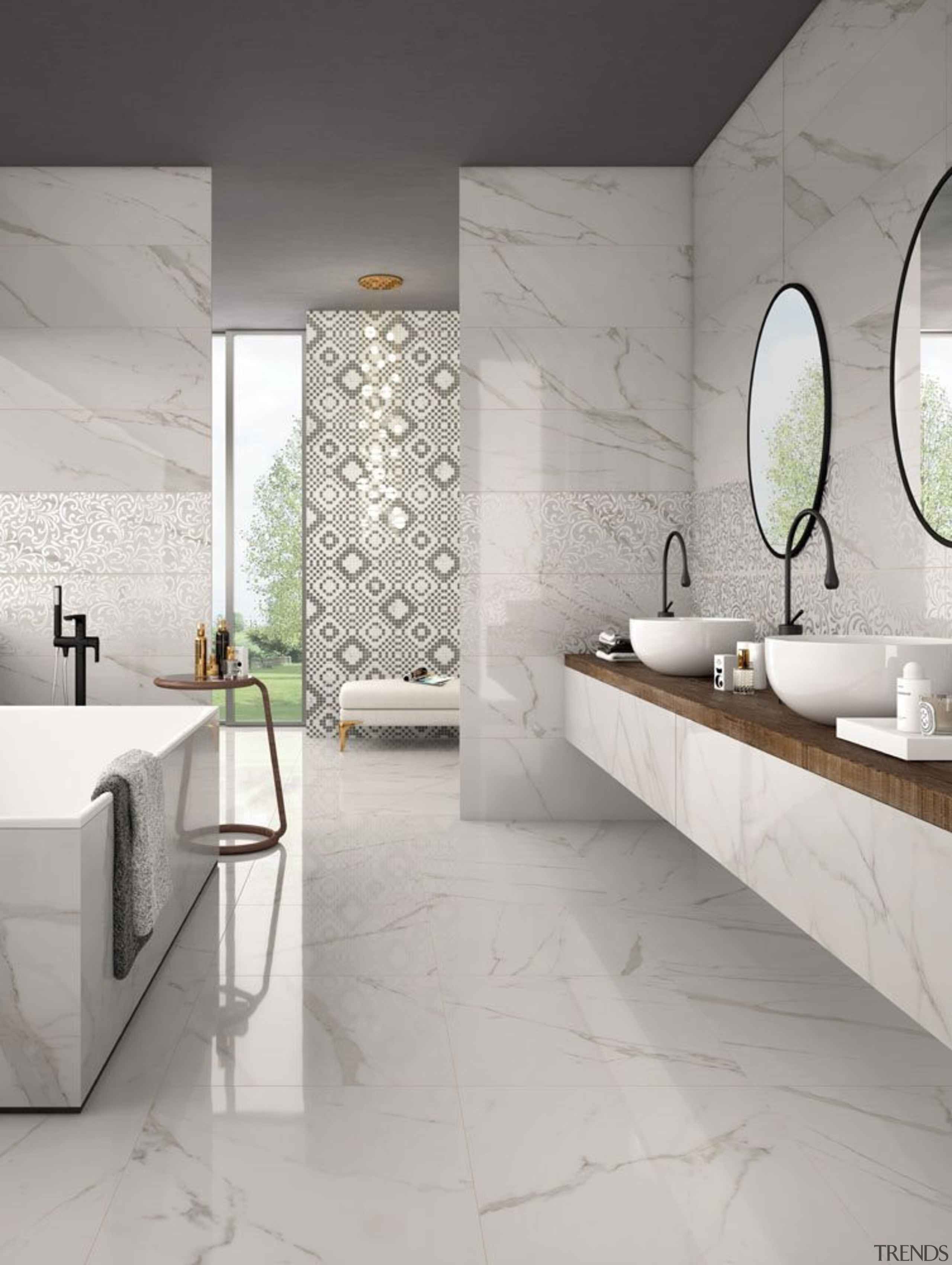 Create sophisticated spaces with high resolution digitally printed bathroom, bathroom accessory, ceramic, floor, flooring, interior design, sink, tap, tile, wall, gray