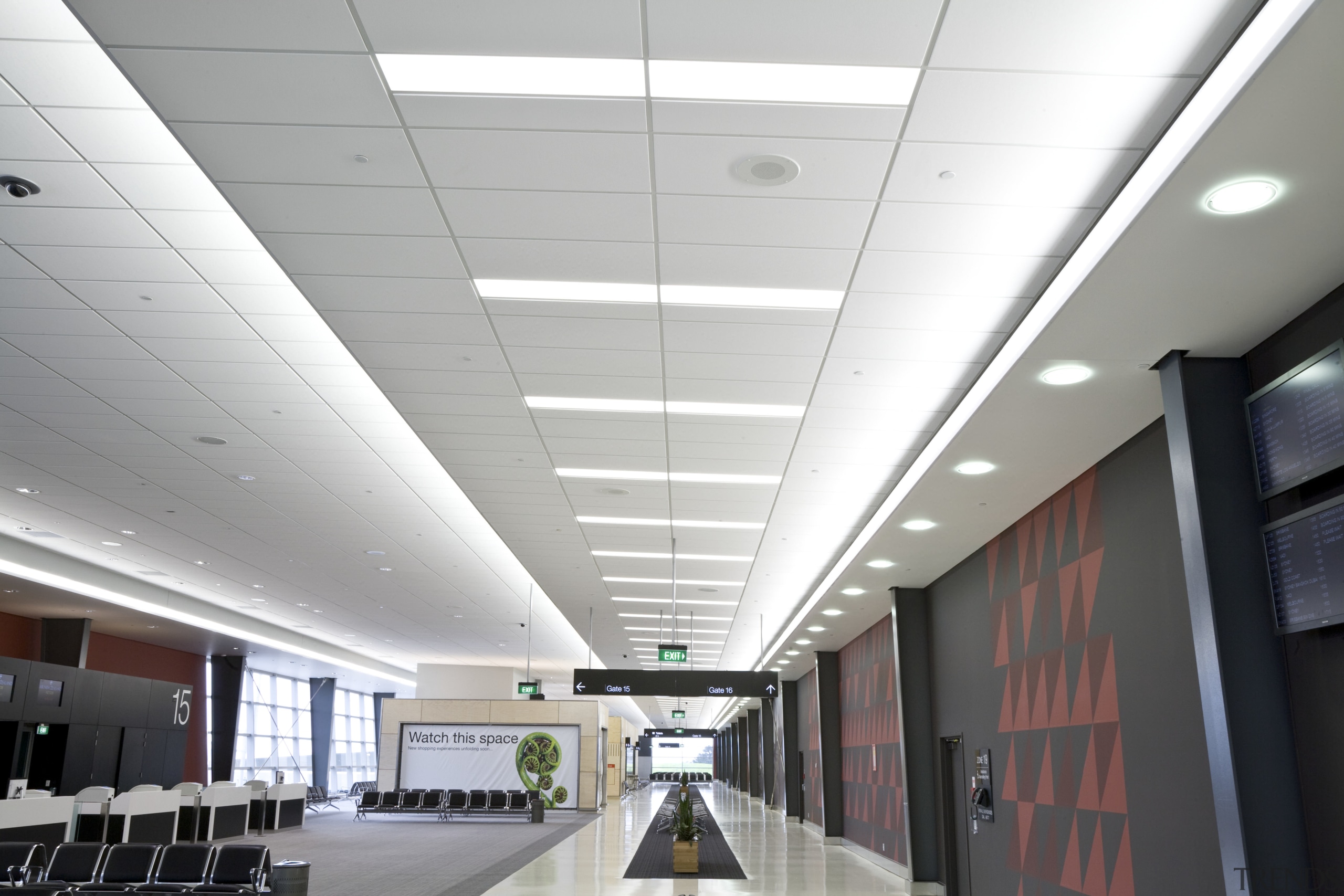 All lighting and power installation at the new architecture, ceiling, daylighting, interior design, lobby, white, gray