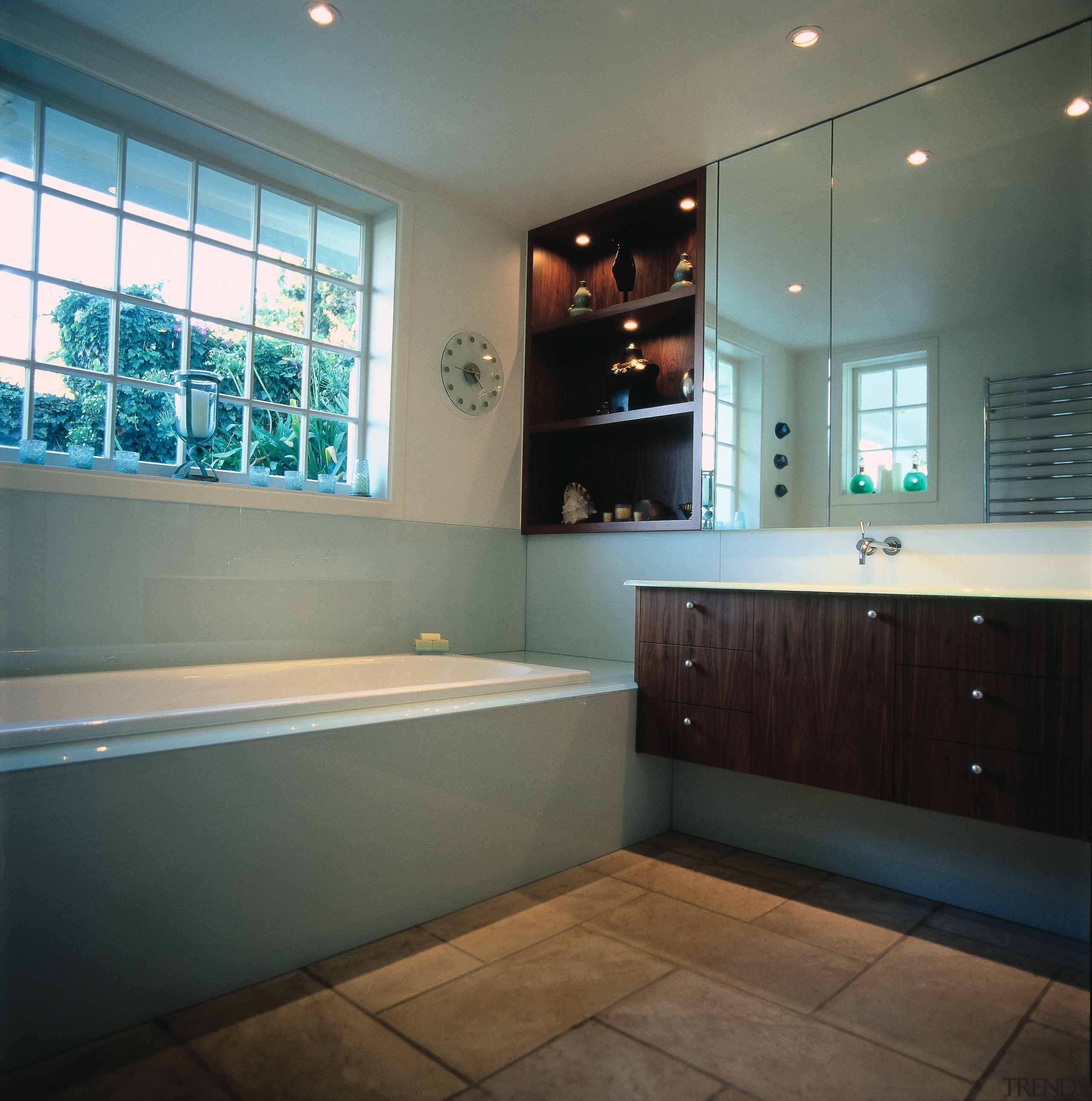 The view of a contemporary bathroom of a bathroom, countertop, floor, home, interior design, room, window, gray, black