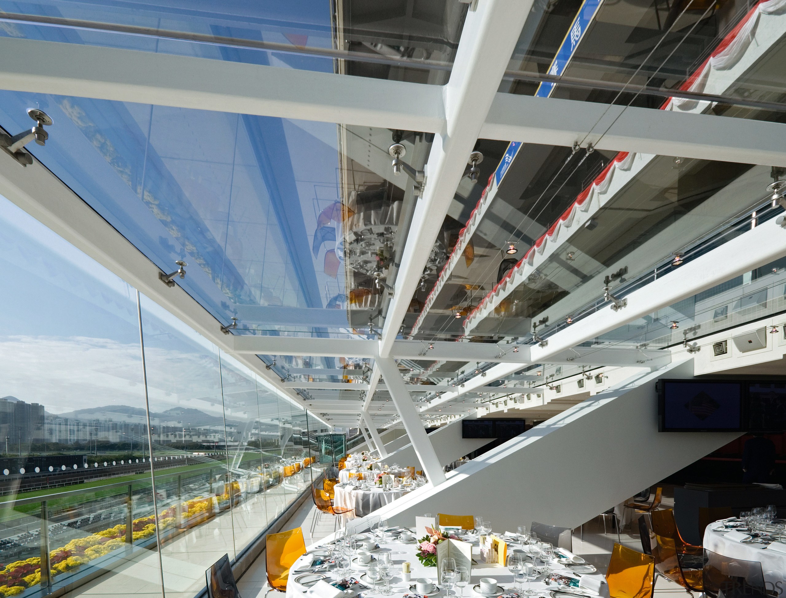 A view of the furnction centre, glass walls architecture, structure, gray