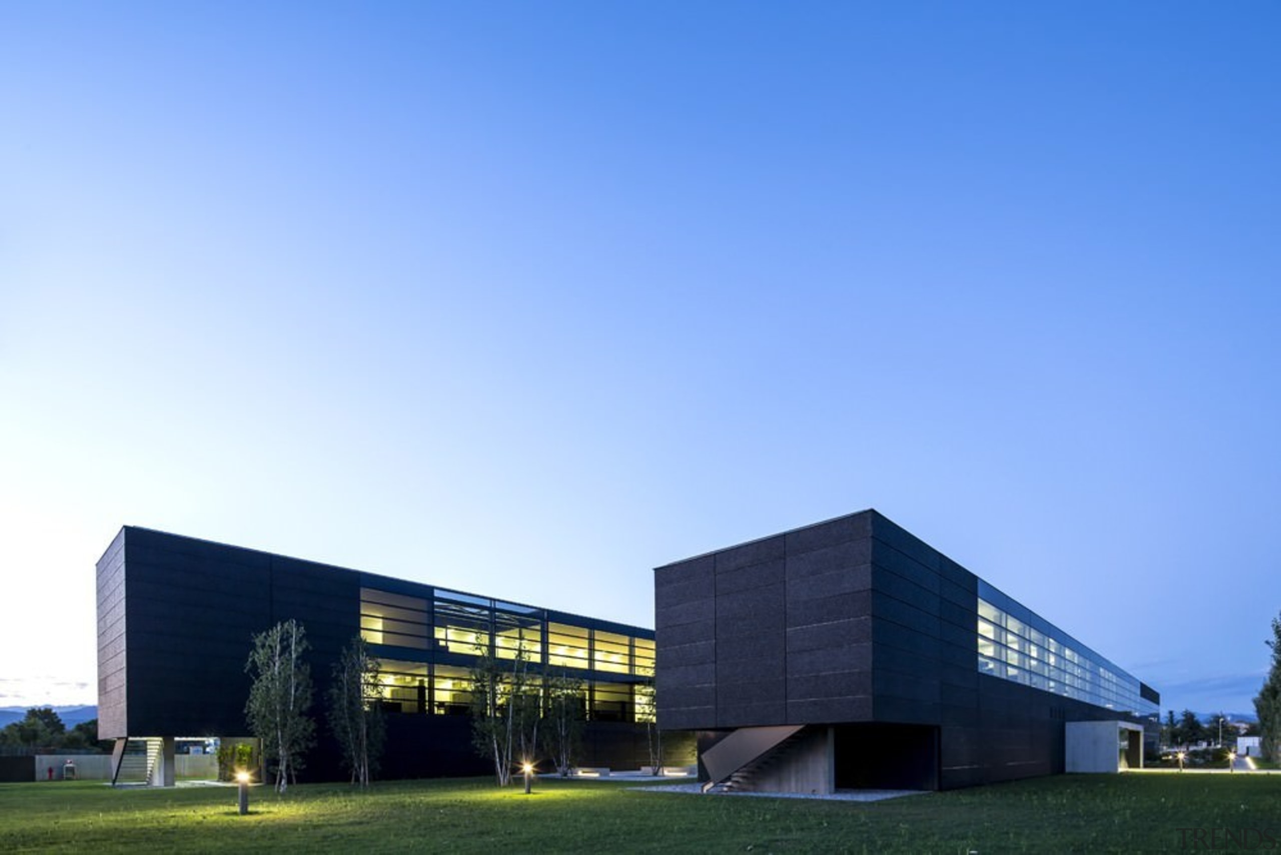 The new Faber headquarters designed by GEZA - architecture, building, commercial building, corporate headquarters, daytime, facade, grass, headquarters, house, real estate, sky, teal