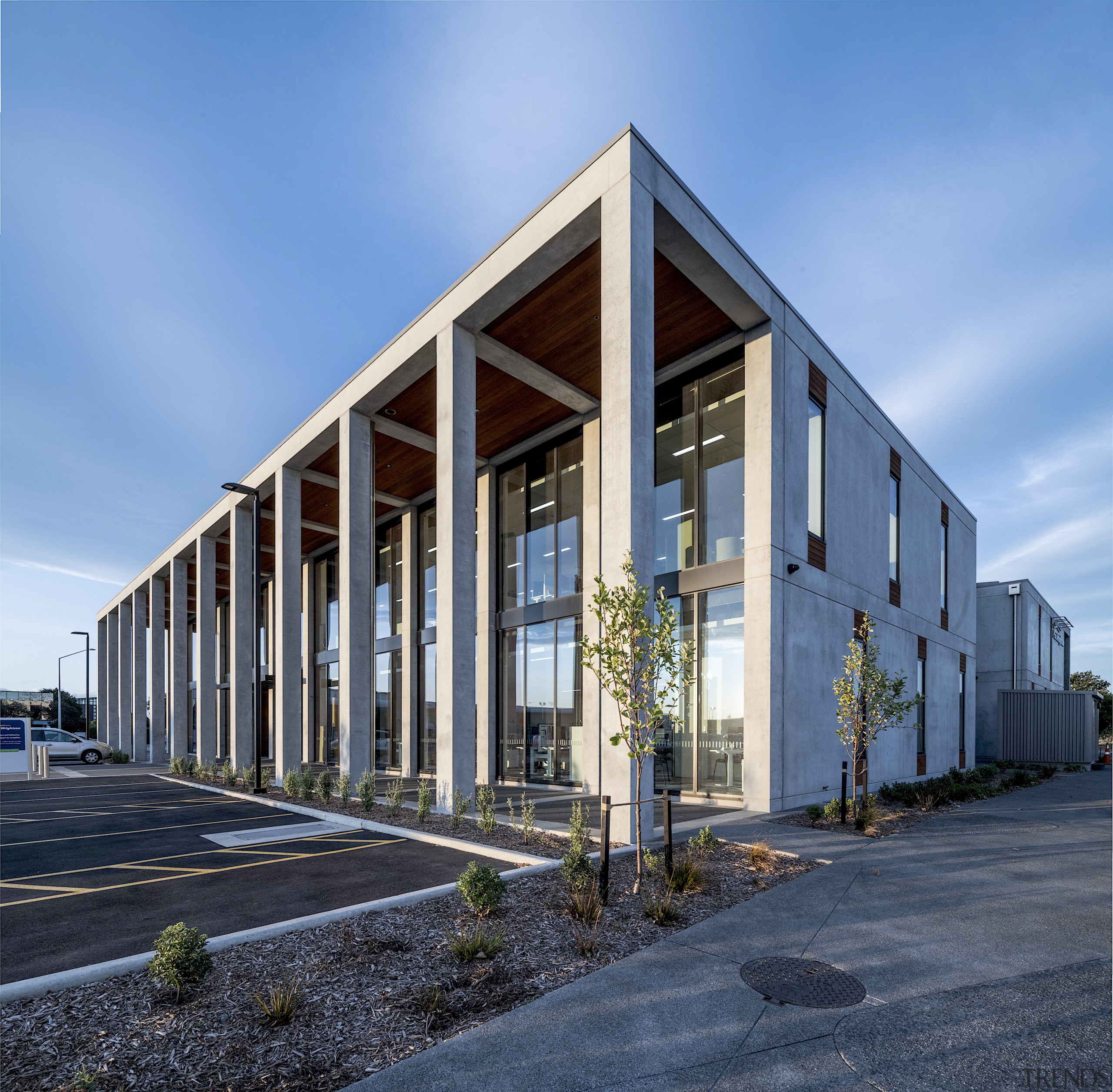 The sides of the building have tall, relatively 