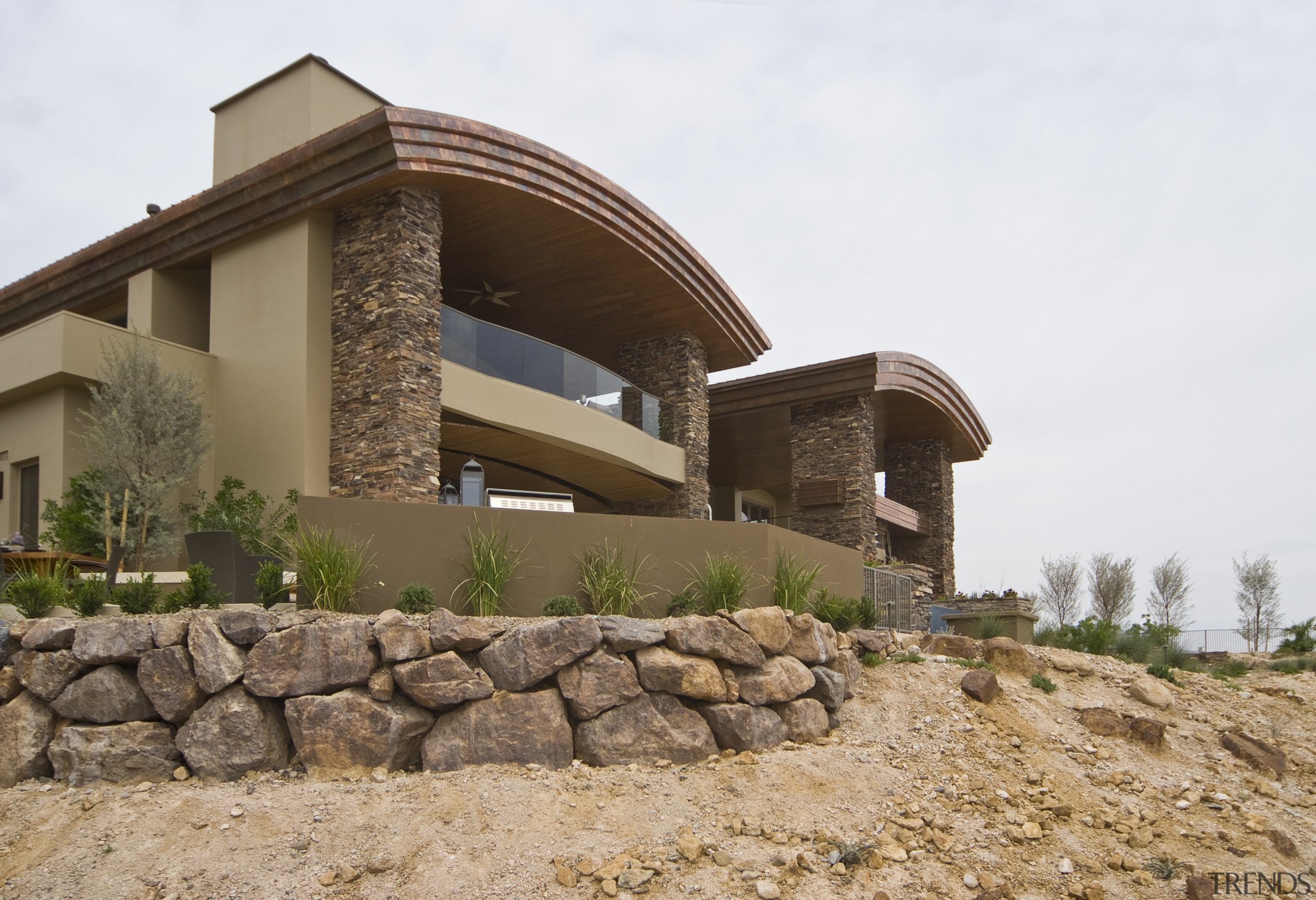 Exterior view of this Sun West Custom home architecture, building, estate, house, property, real estate, villa, brown, white