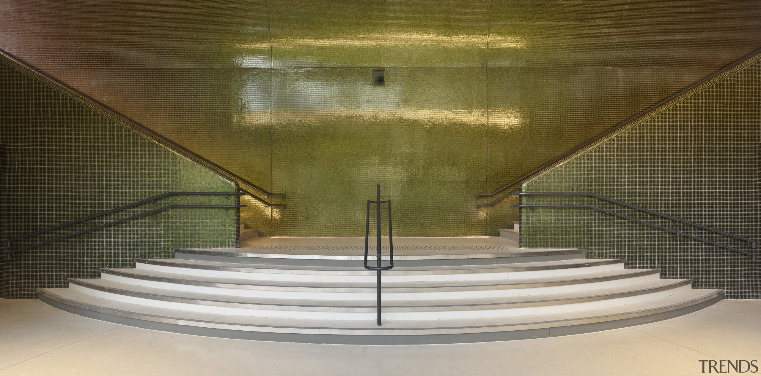 The upstairs entry into the Auditorium, part of architecture, daylighting, interior design, stairs, brown, gray