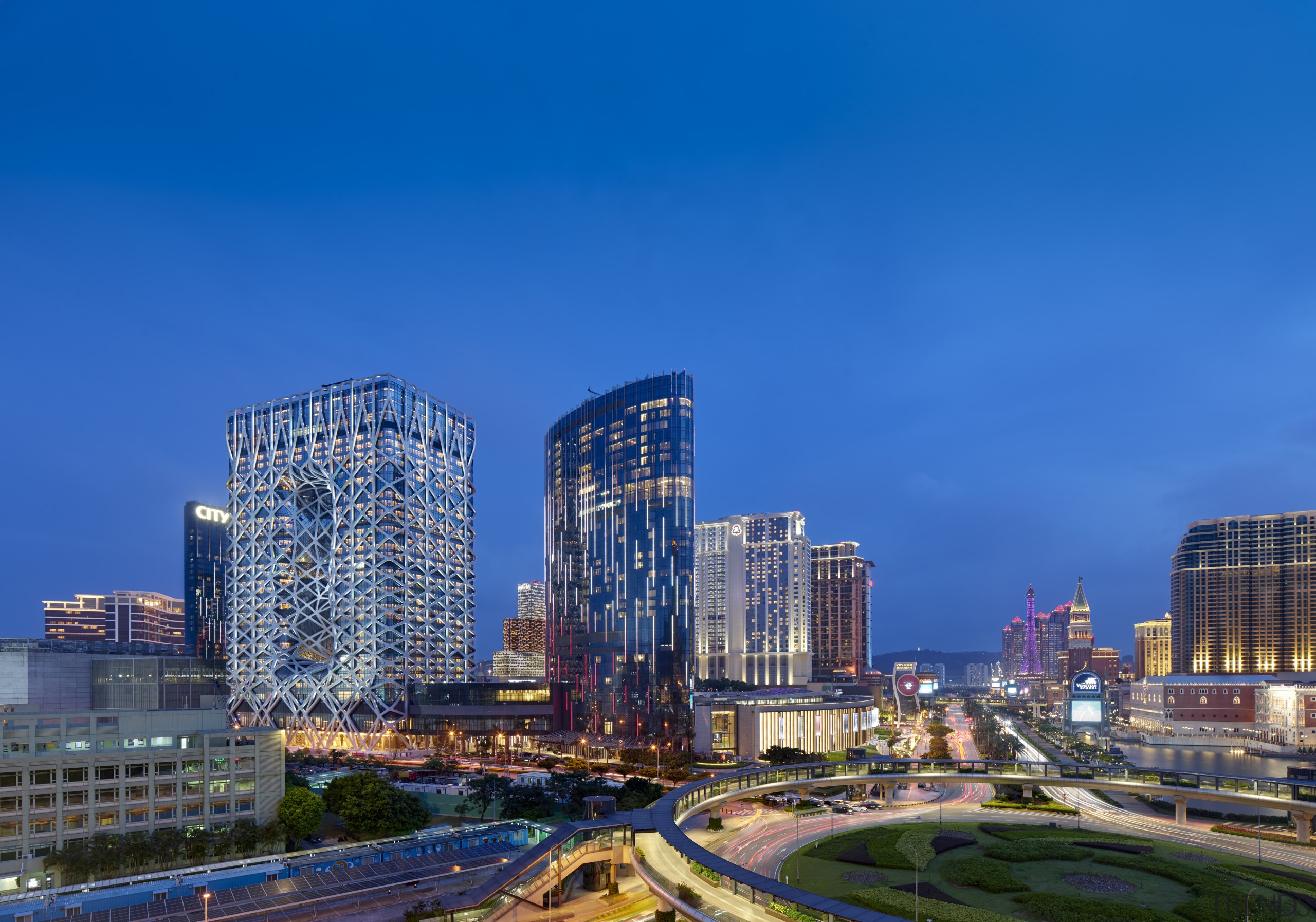 Morpheus Hotel in Macau by Zaha Hadid Architects architecture, building, city, cityscape, condominium, corporate headquarters, daytime, downtown, evening, landmark, metropolis, metropolitan area, mixed use, night, residential area, sky, skyline, skyscraper, tower, tower block, urban area, blue