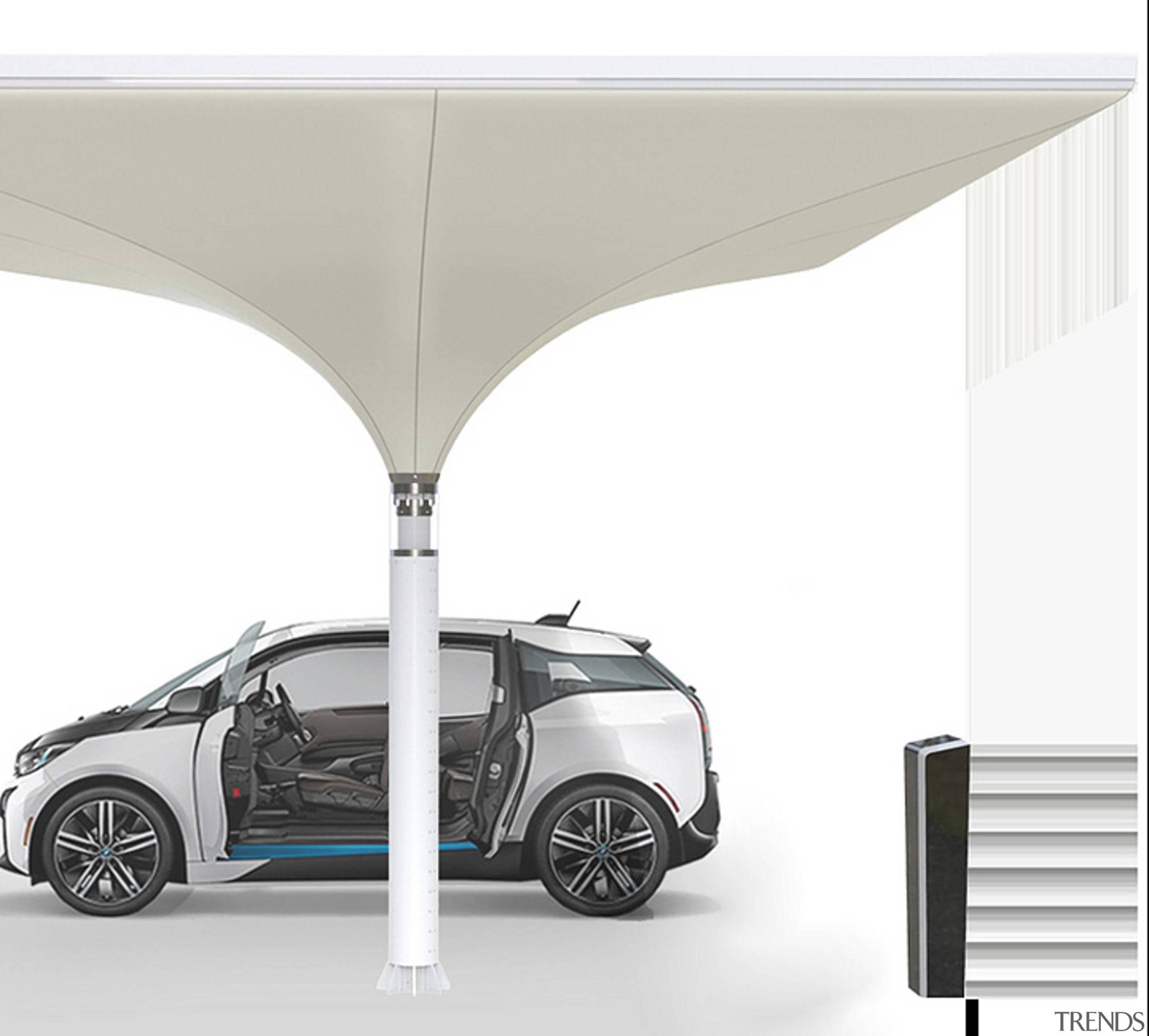 The mast is equipped with drainage pipes, which automotive design, automotive exterior, car, hardware, luxury vehicle, motor vehicle, technology, vehicle, vehicle door, wheel, white, gray