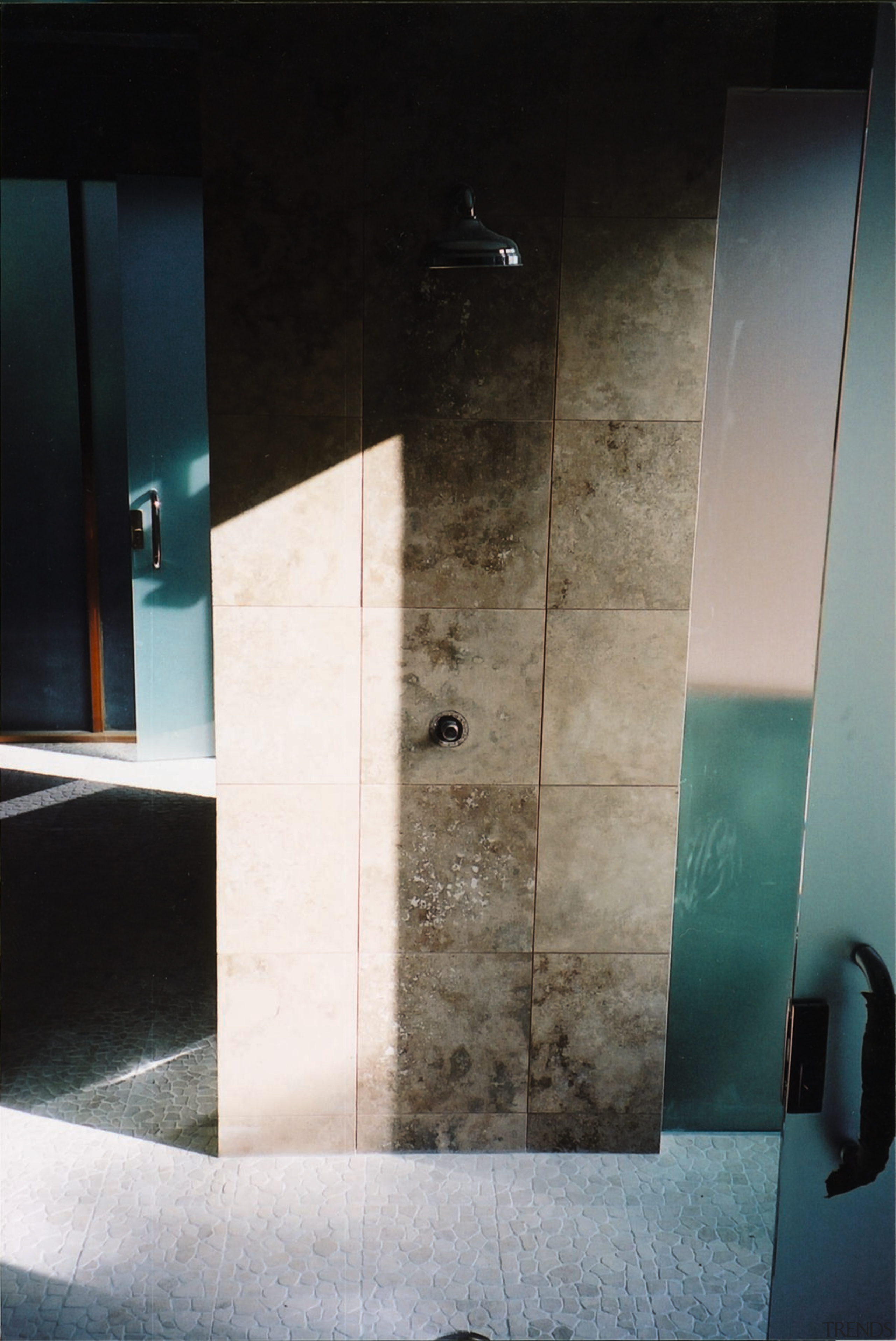 The detail of a tiled wall - The angle, architecture, daylighting, floor, glass, interior design, wall, wood, black