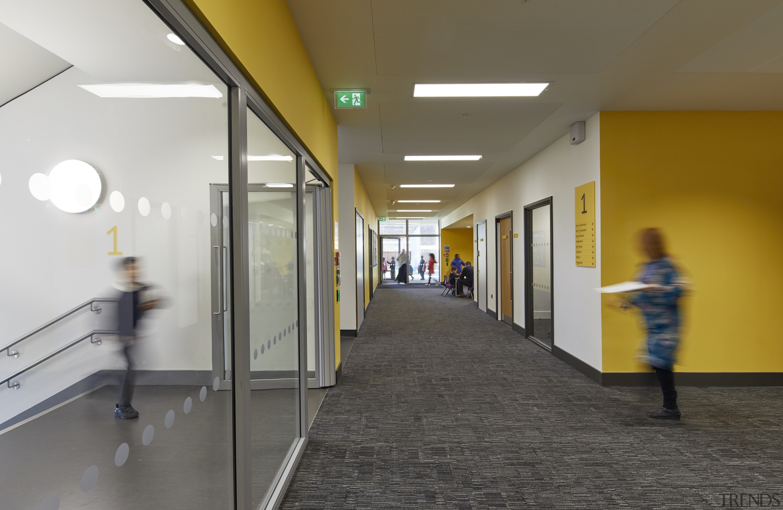 Facilities at the new Marlborough Primary School provide architecture, ceiling, daylighting, floor, flooring, interior design, gray