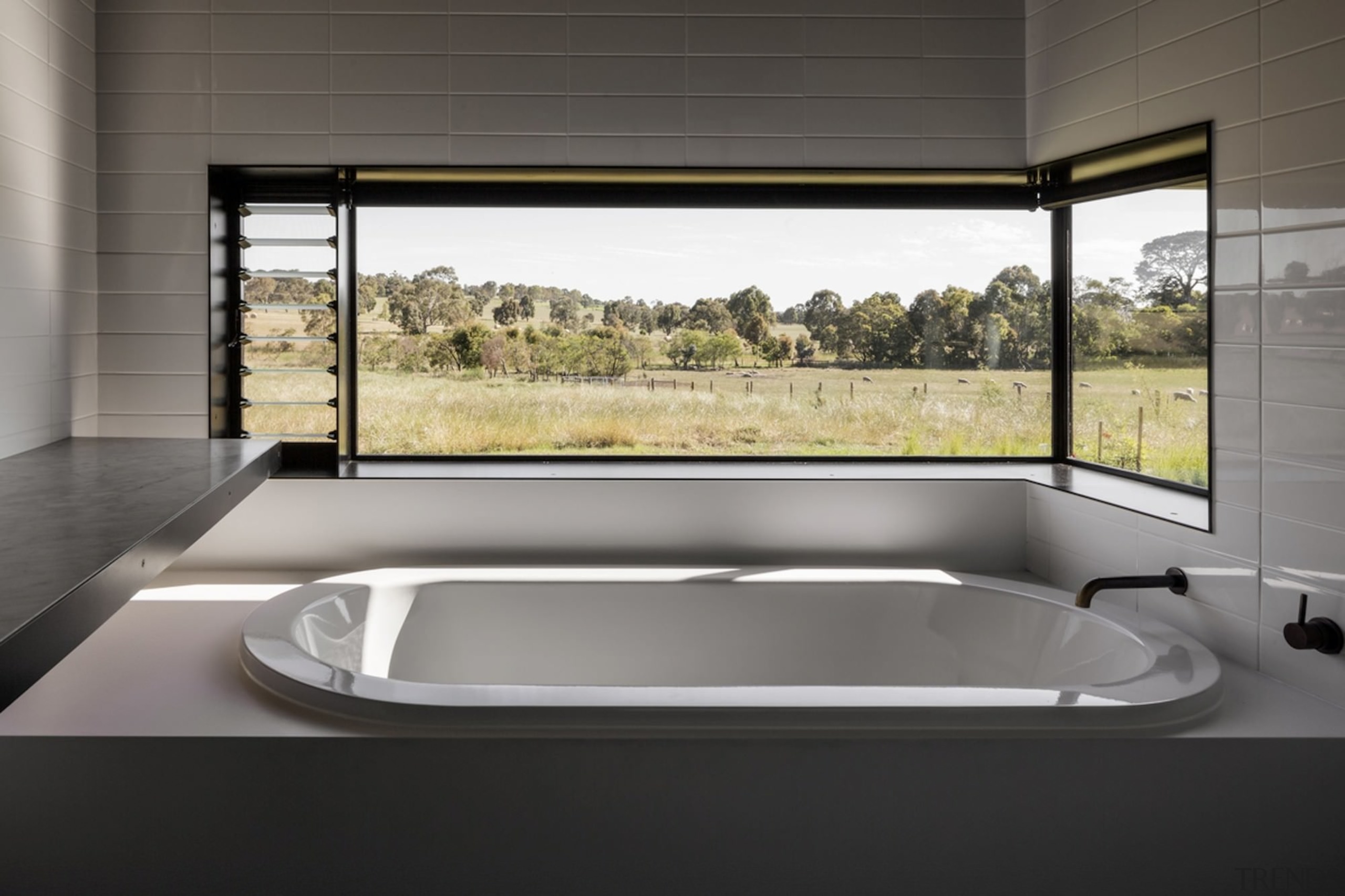 Views out to the countryside - Views out architecture, bathtub, glass, interior design, jacuzzi, window, gray, black