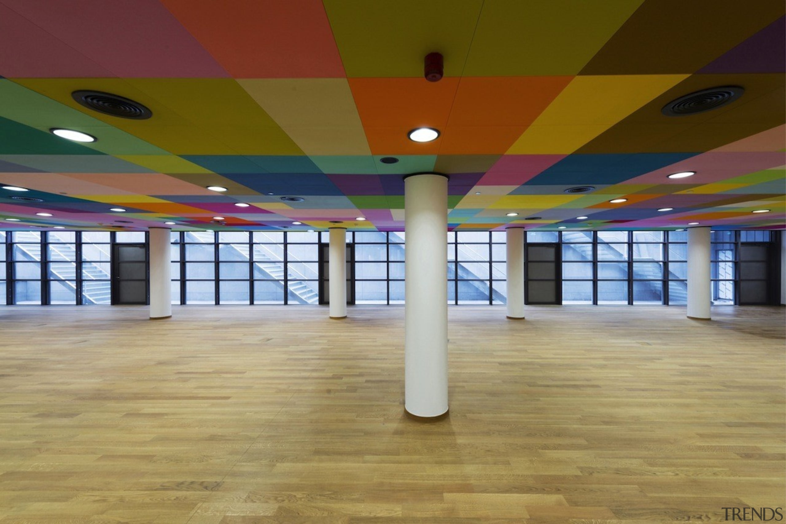 This new headquarters for the European Union Council ceiling, floor, flooring, function hall, interior design, leisure centre, real estate, sport venue, structure, brown