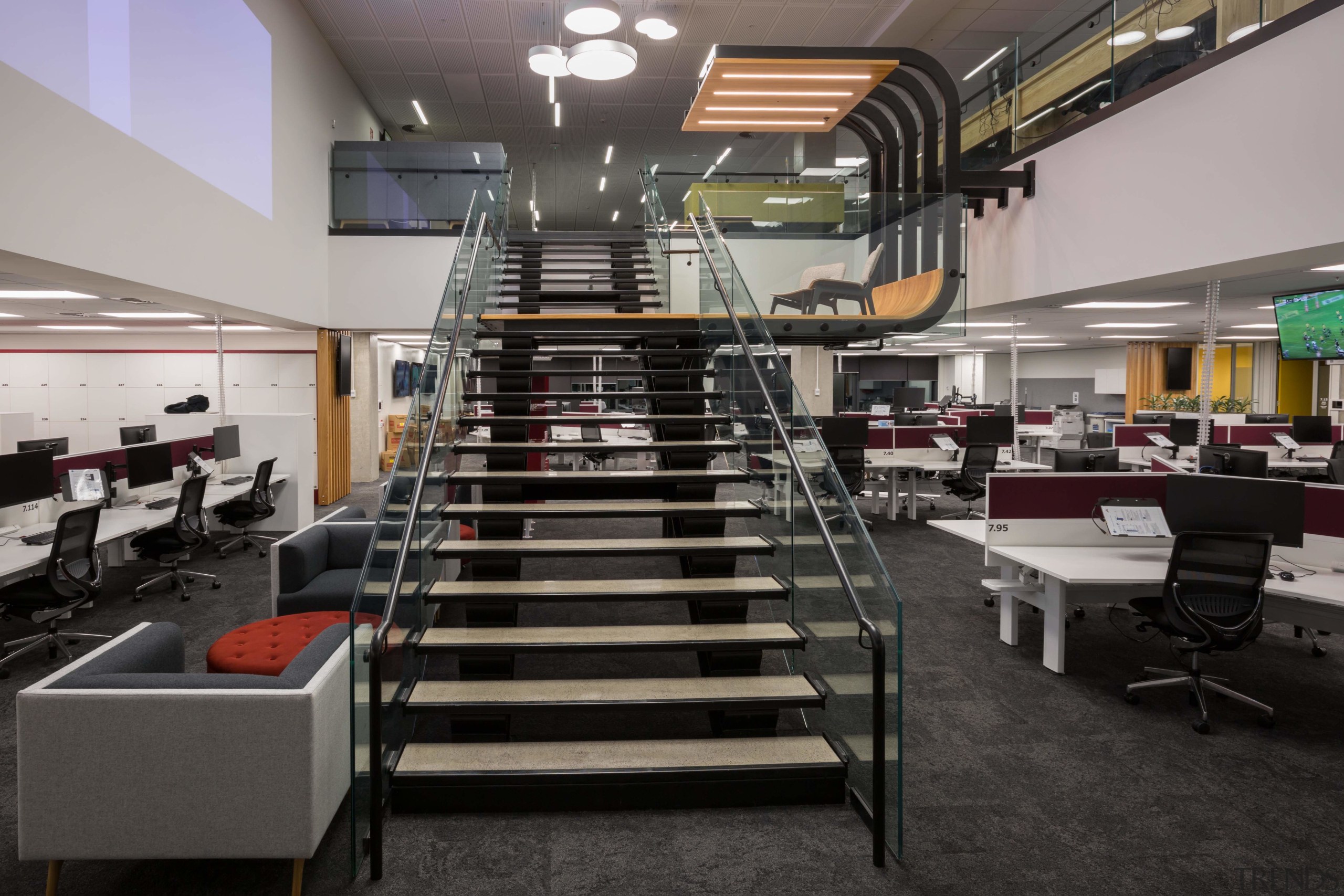 Tse designed the stair that link the two institution, interior design, black, gray