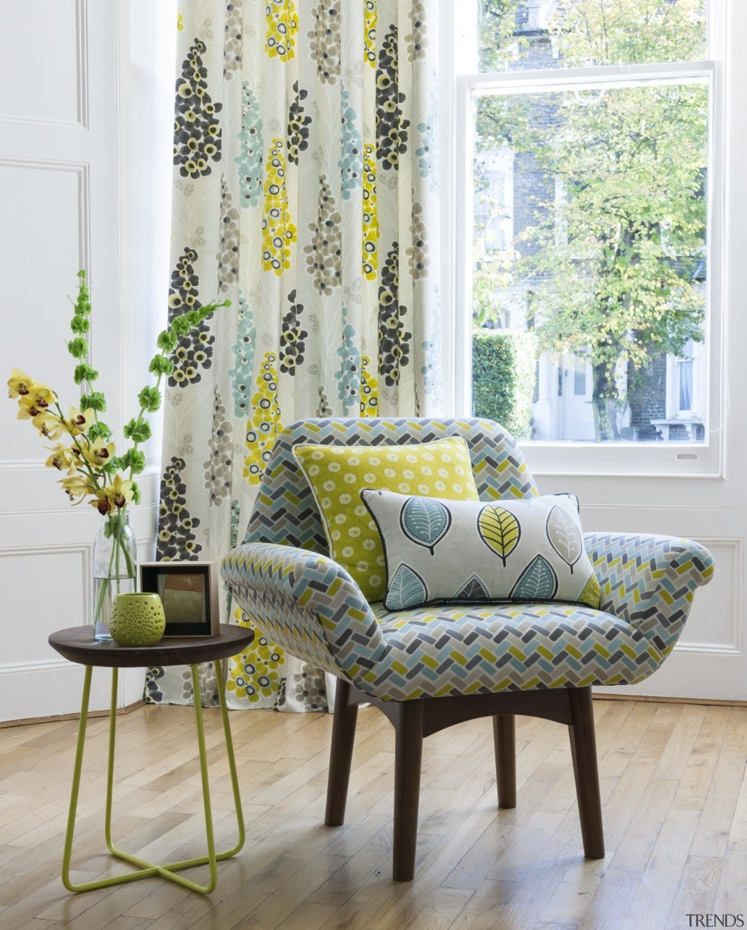 Harrisons Curtains - Harrisons Curtains - chair | chair, couch, curtain, furniture, home, interior design, living room, table, textile, wall, window, window covering, window treatment, yellow, white, gray