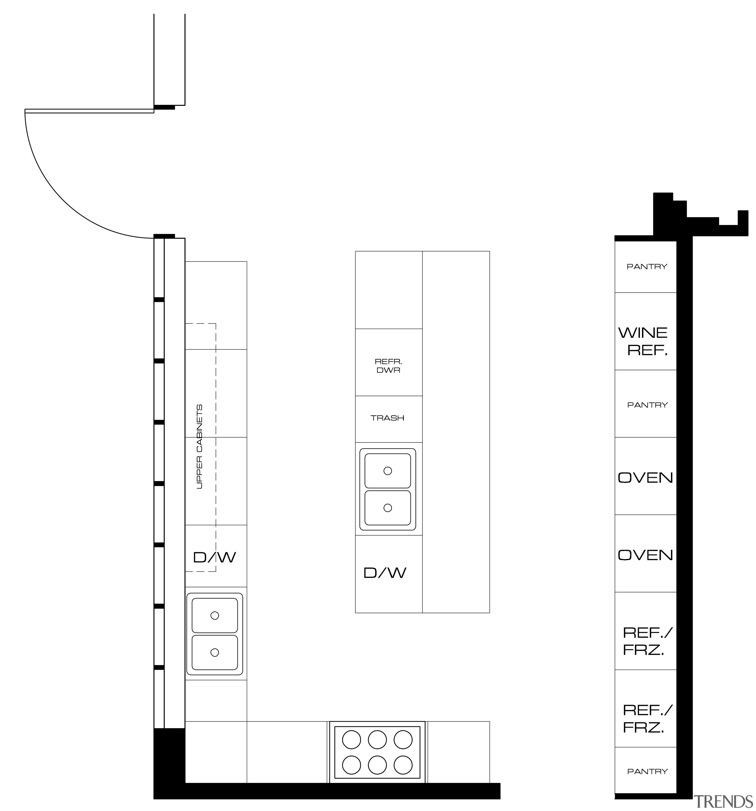 View of floor plans for kitchen - View area, black and white, diagram, font, line, product design, structure, text, white