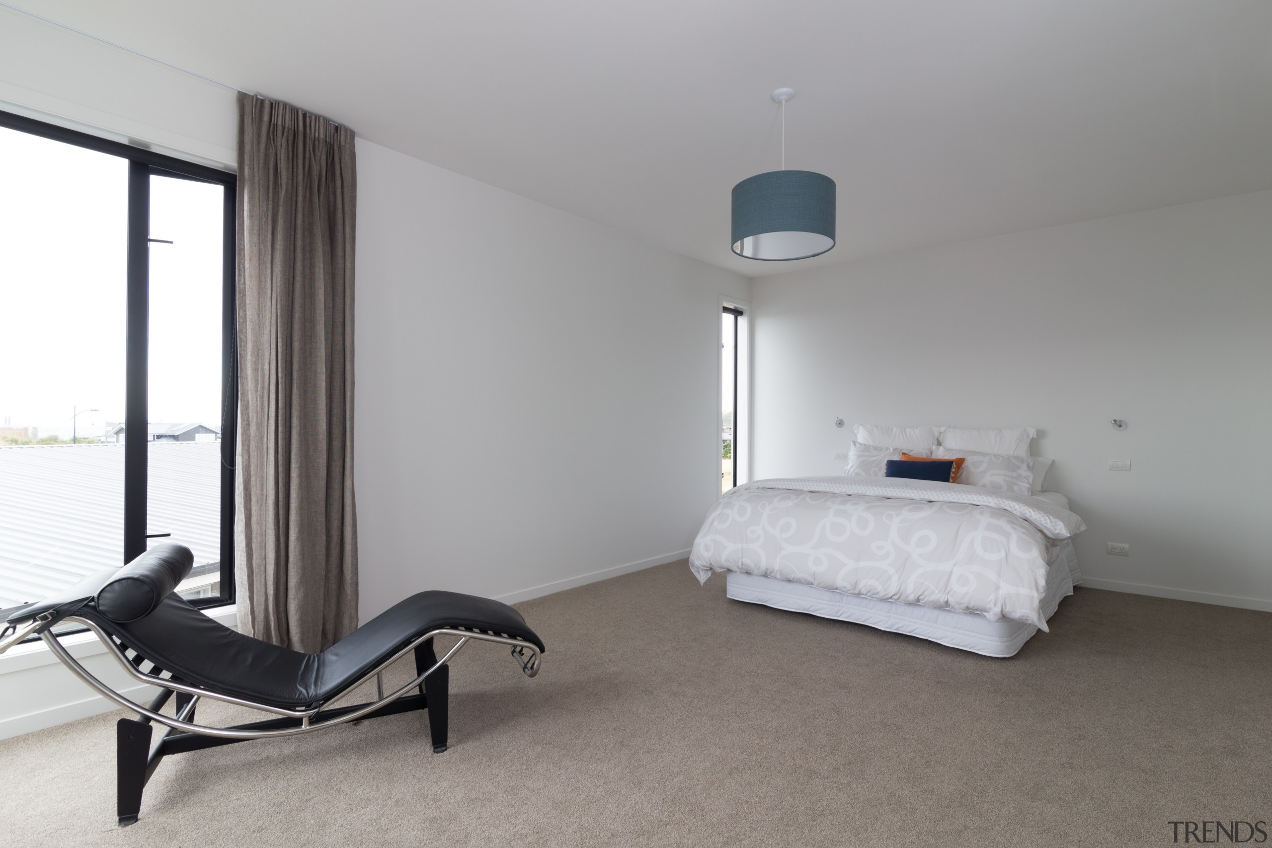 Spacious master bedroom in the Landmark Homes Patiki bedroom, ceiling, floor, home, interior design, property, real estate, room, gray