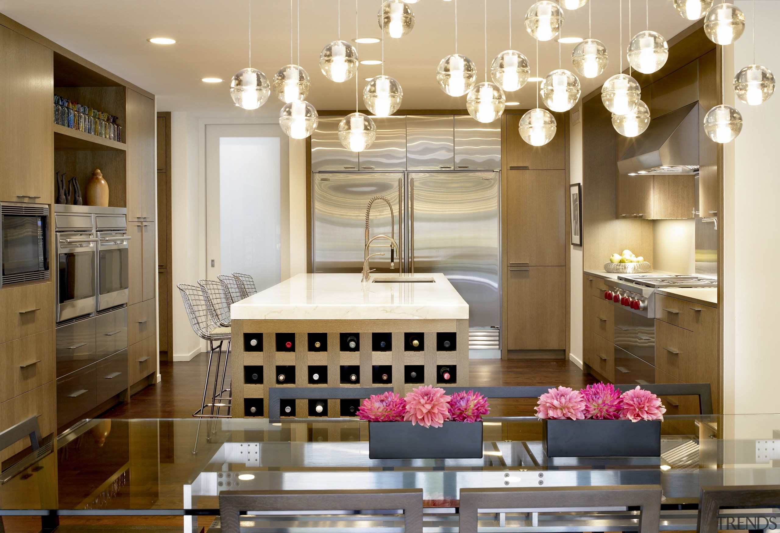 Contemporary kitchen by Architect Stuart Cohen - Contemporary ceiling, dining room, furniture, interior design, kitchen, living room, room, brown, white