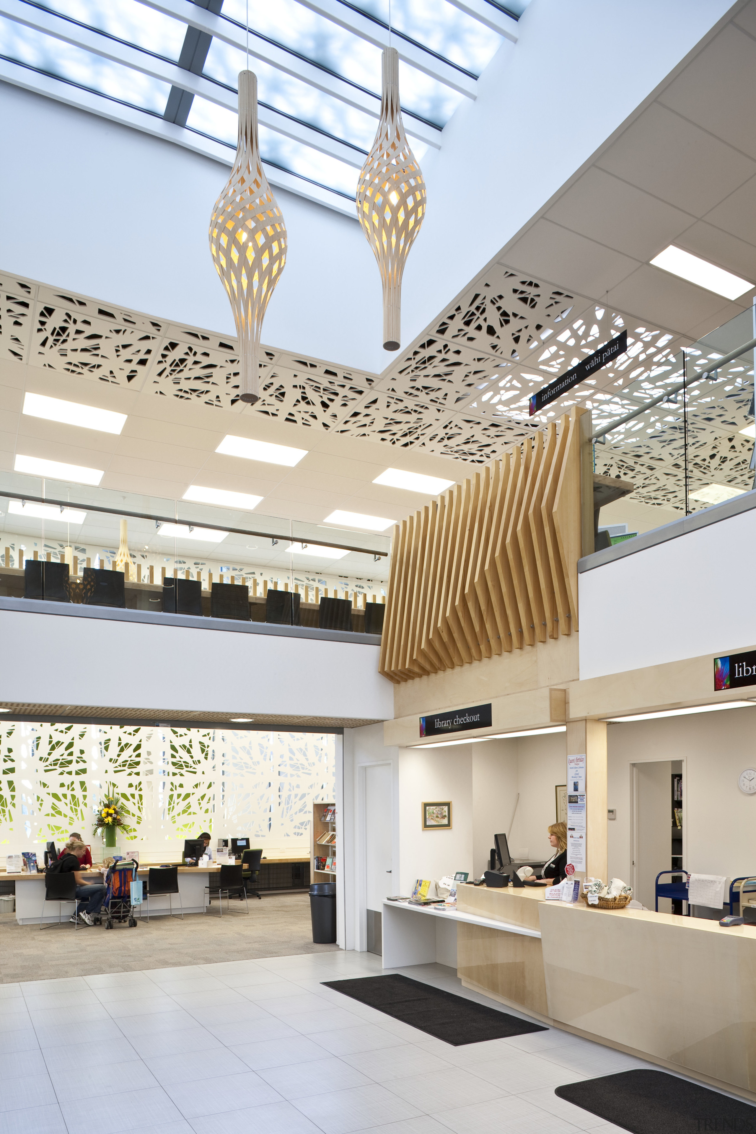 Birkenhead Library, Auckland, NZ - Birkenhead Library, Auckland, architecture, ceiling, daylighting, interior design, lobby, gray, white