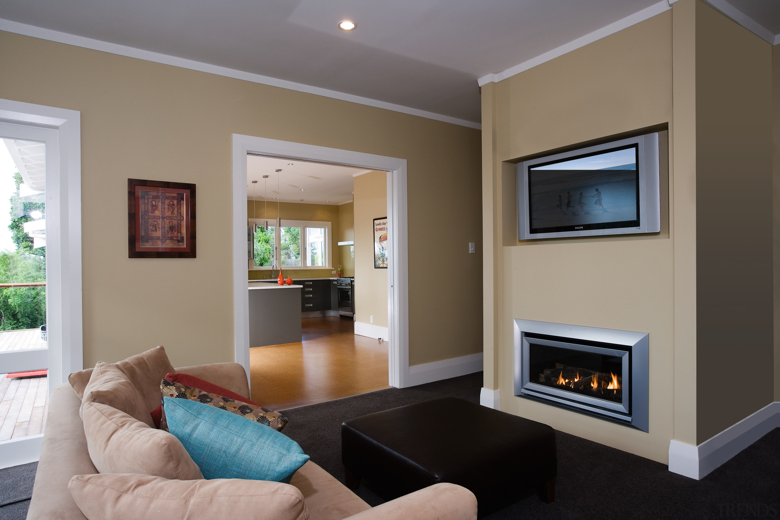 A view of this living area featuring an ceiling, hearth, home, interior design, living room, real estate, room, gray