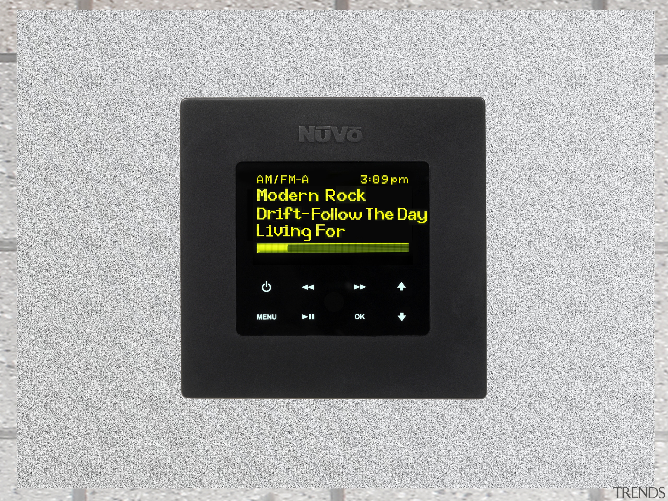 view of home audio and visual control by electronic device, electronics, font, product design, technology, white, black
