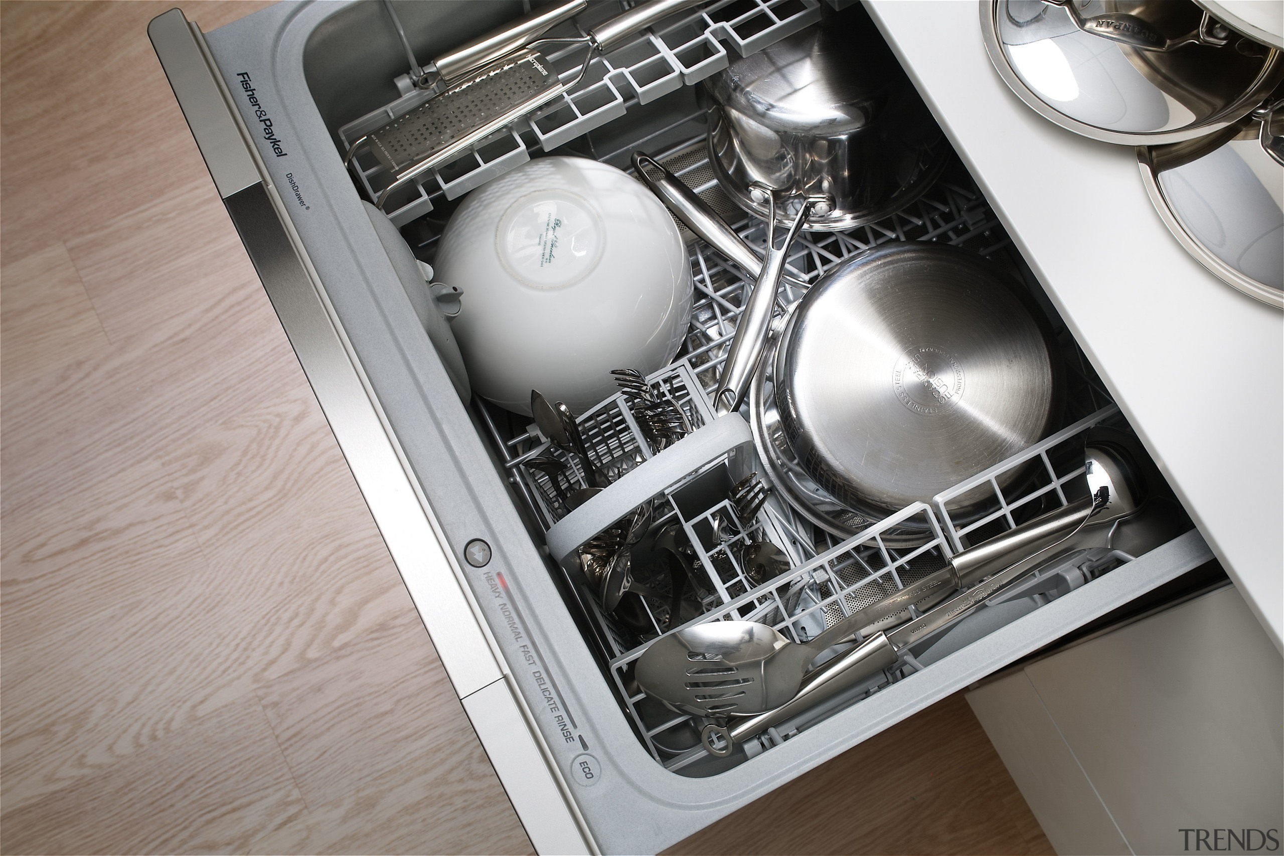 View of a kitchen with Fisher &amp; Paykel's automotive design, home appliance, kitchen appliance, major appliance, gray