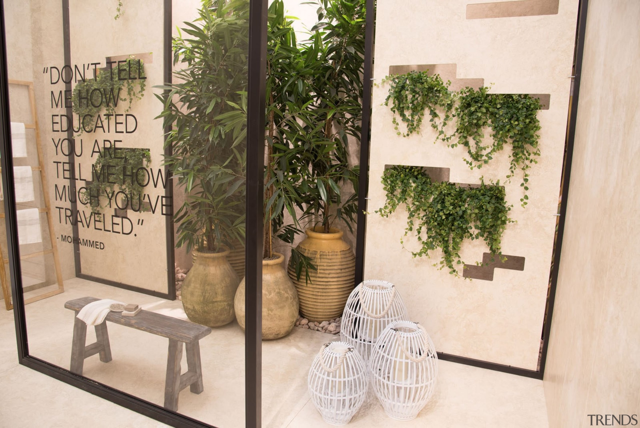 Cosentino Salone Milano 16 - The Balinese Garden floristry, flower, flowerpot, furniture, houseplant, interior design, plant, tree, white, brown