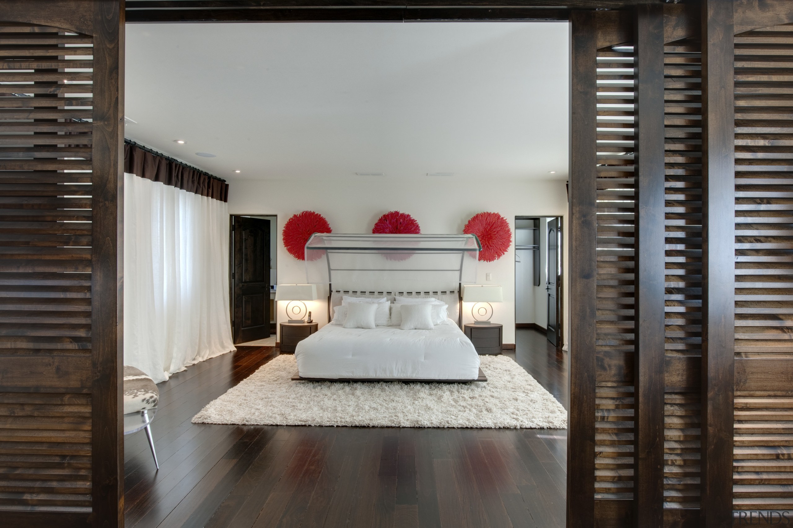 View of bedroom. - View of bedroom. - architecture, ceiling, floor, flooring, interior design, room, suite, wood, gray, black