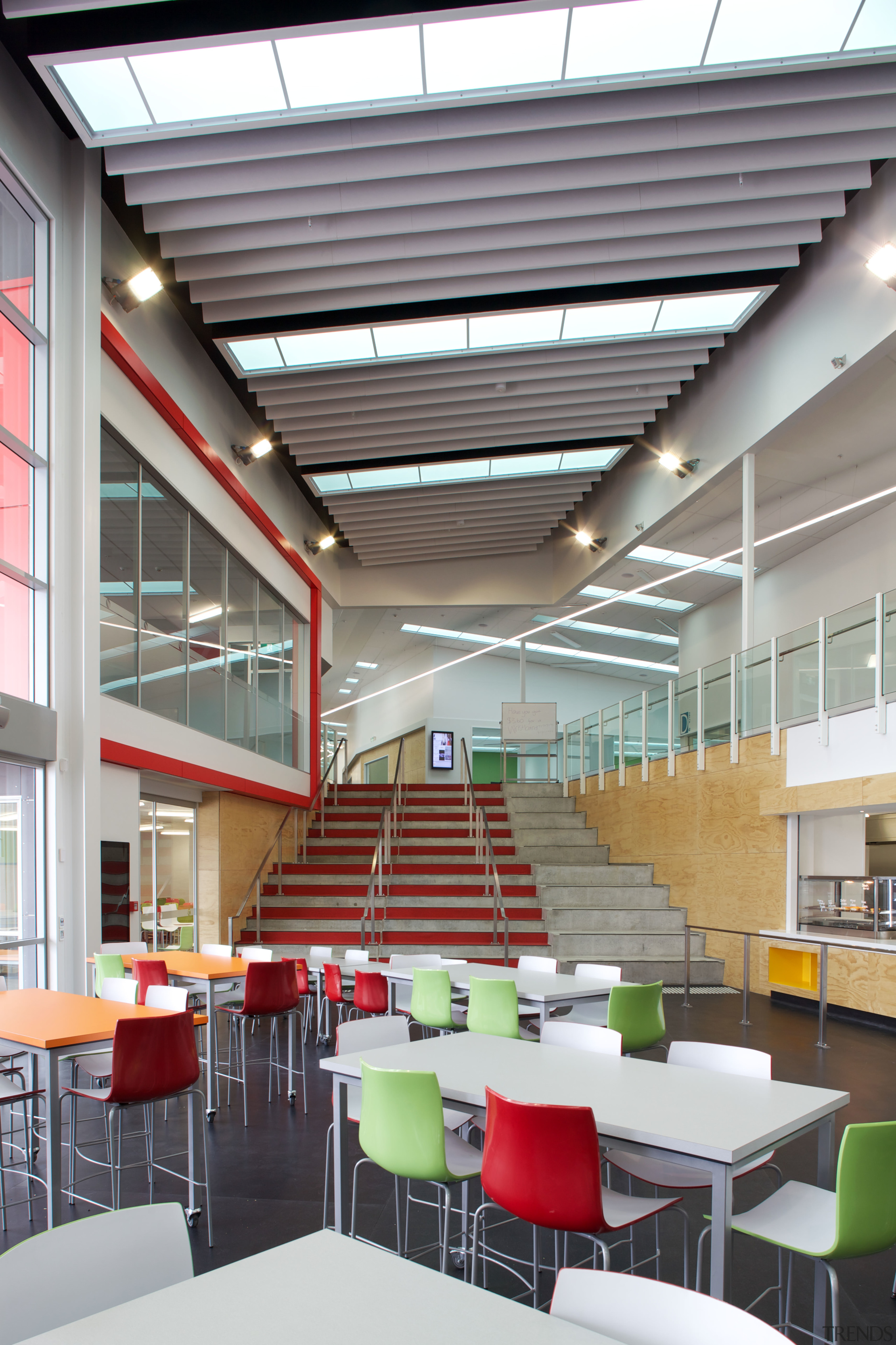 Hobsonville Point Secondary School offers enquiry-based learning architecture, cafeteria, ceiling, classroom, daylighting, institution, interior design, gray, white