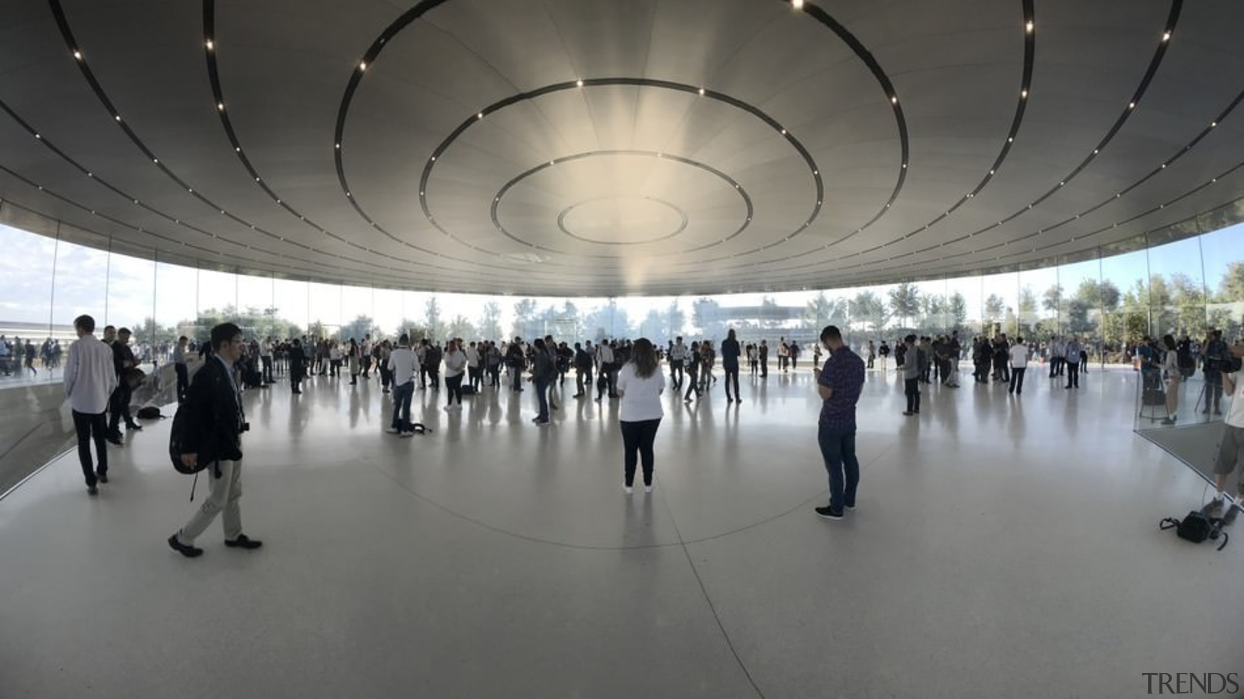 The ceiling hangs like a flying saucer over airport terminal, architecture, infrastructure, structure, tourist attraction, gray