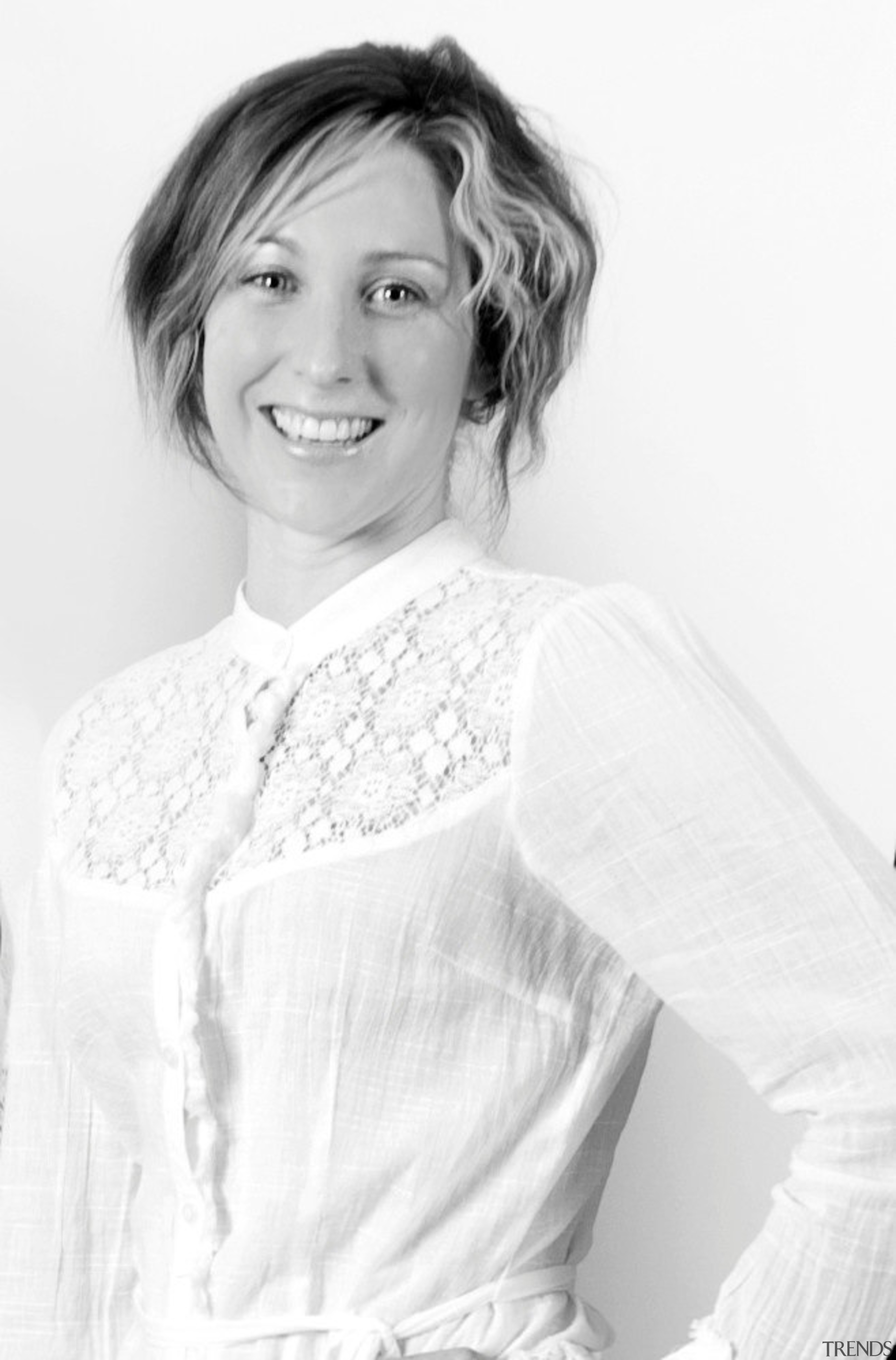 Melanie Craig, Melanie Craig Design - Melanie Craig, beauty, black and white, girl, hairstyle, long hair, model, monochrome, monochrome photography, outerwear, photo shoot, photograph, photography, portrait, shoulder, smile, standing, white, white