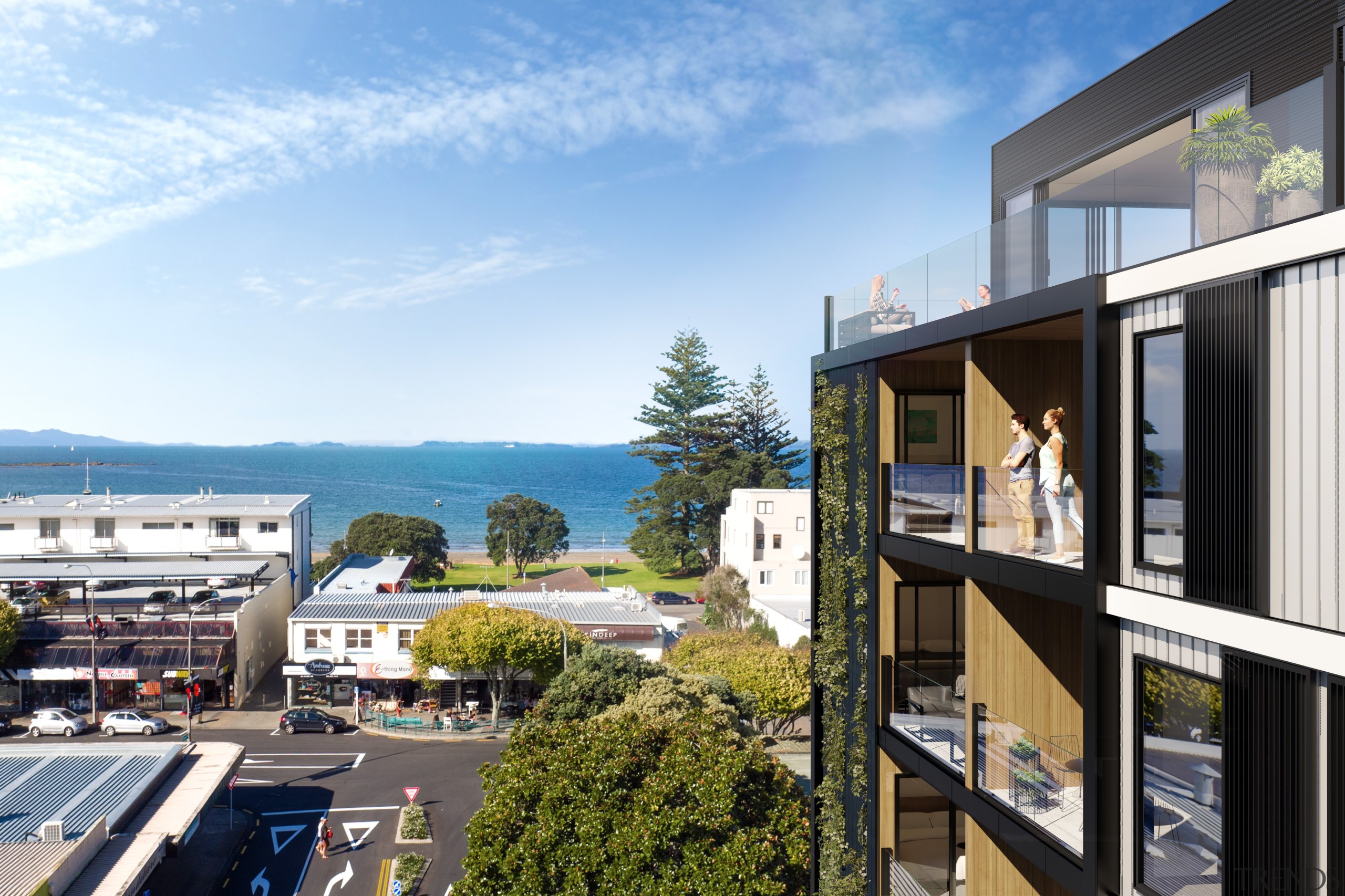 Exterior - apartment | architecture | building | apartment, architecture, building, condominium, home, house, mixed use, property, real estate, residential area, teal, white