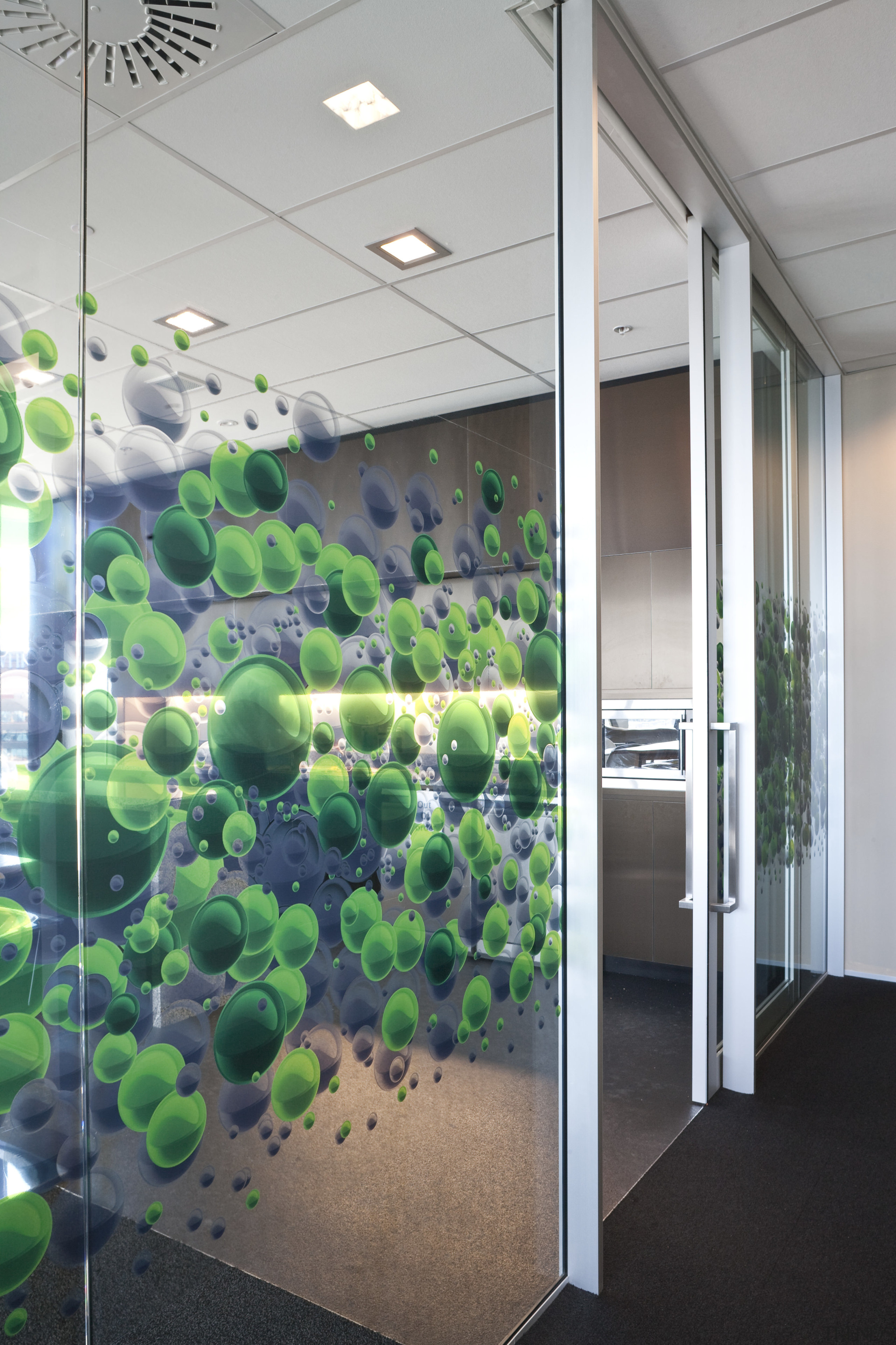 View of office spaces at the Deloitte Centre architecture, ceiling, daylighting, glass, interior design, wall, gray