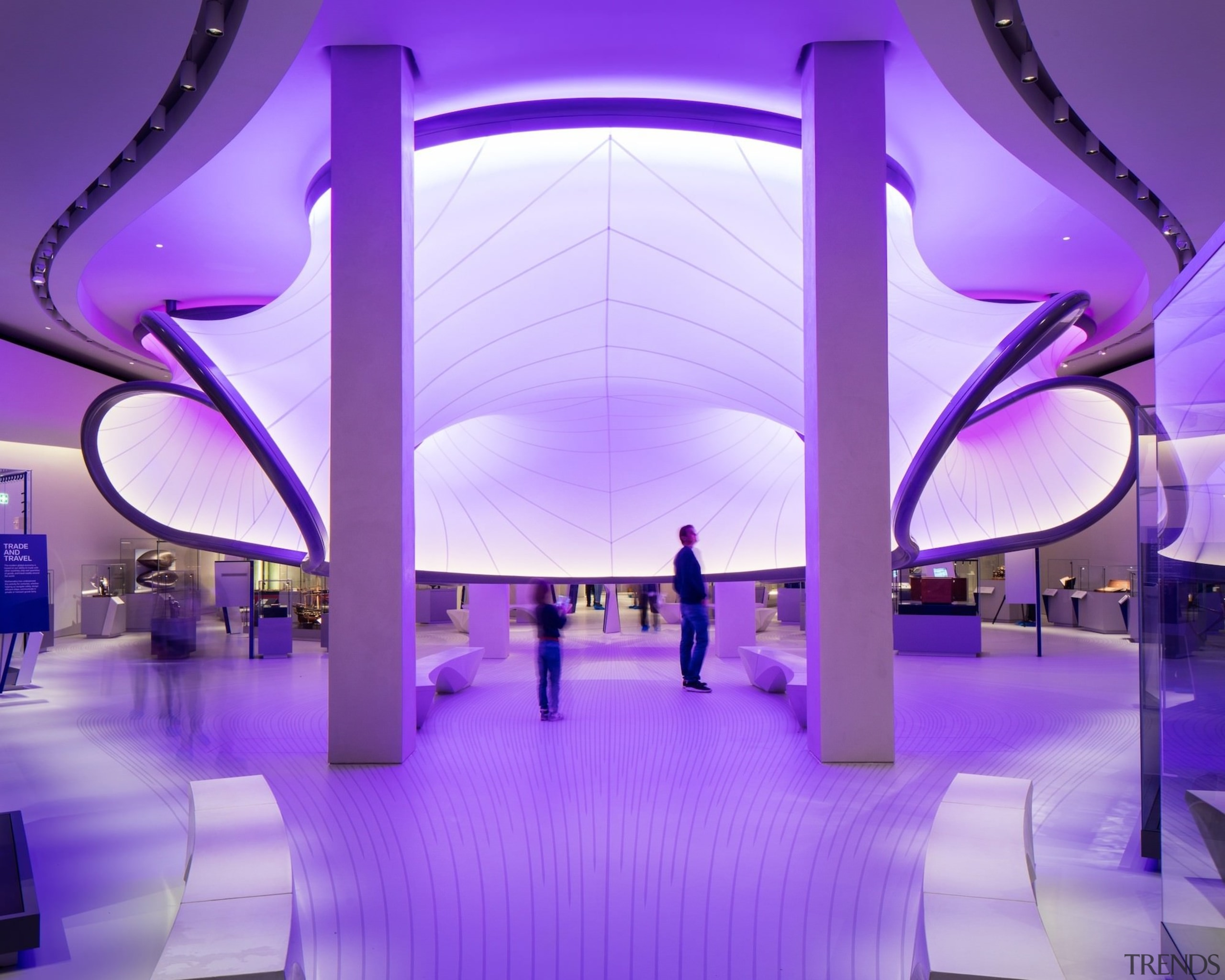Zaha Hadid – Mathematics: The Winton Gallery – architecture, ceiling, design, function hall, interior design, light, lighting, purple, structure, violet, purple