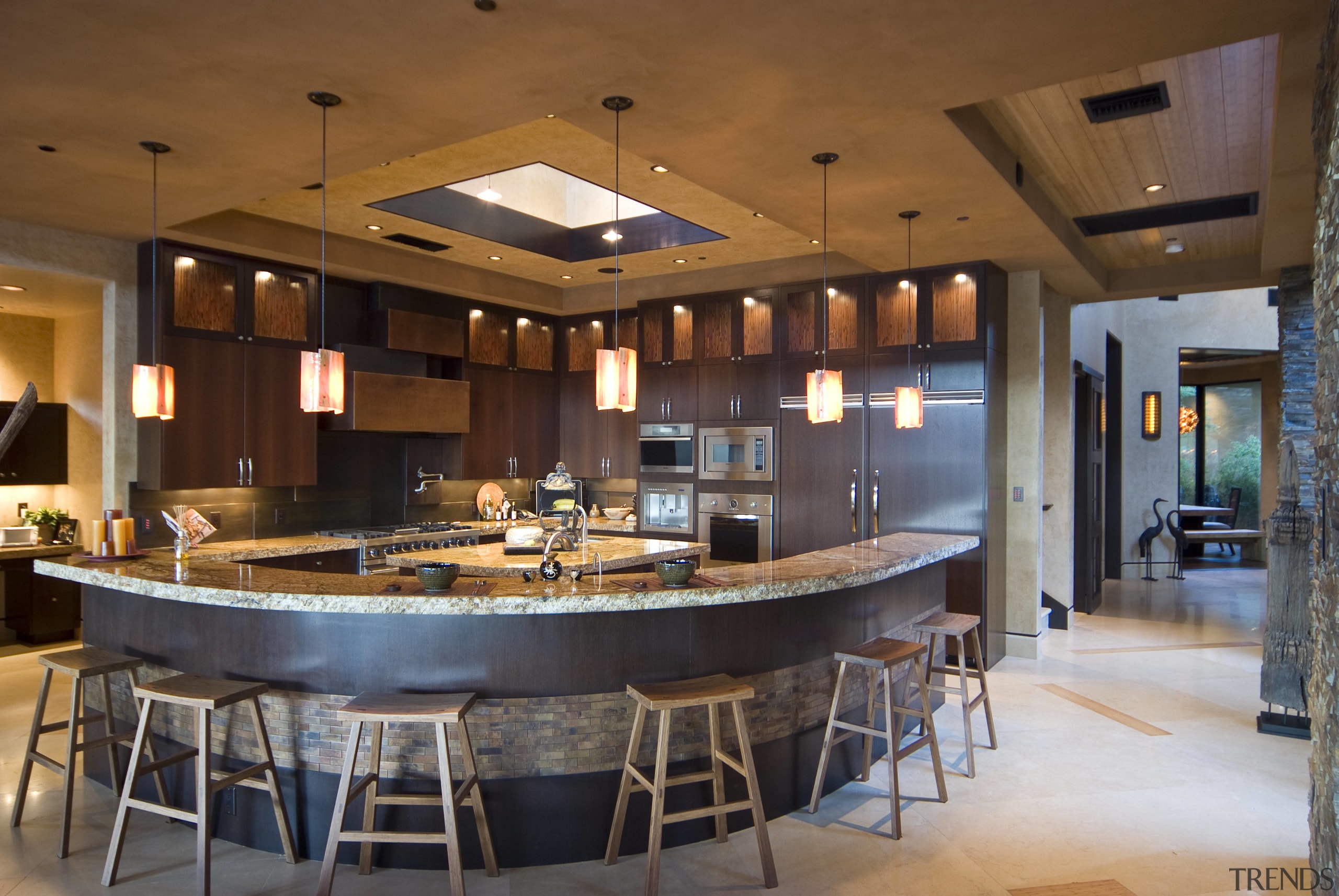 View of a grand Las Vegas Home that ceiling, countertop, interior design, kitchen, table, brown