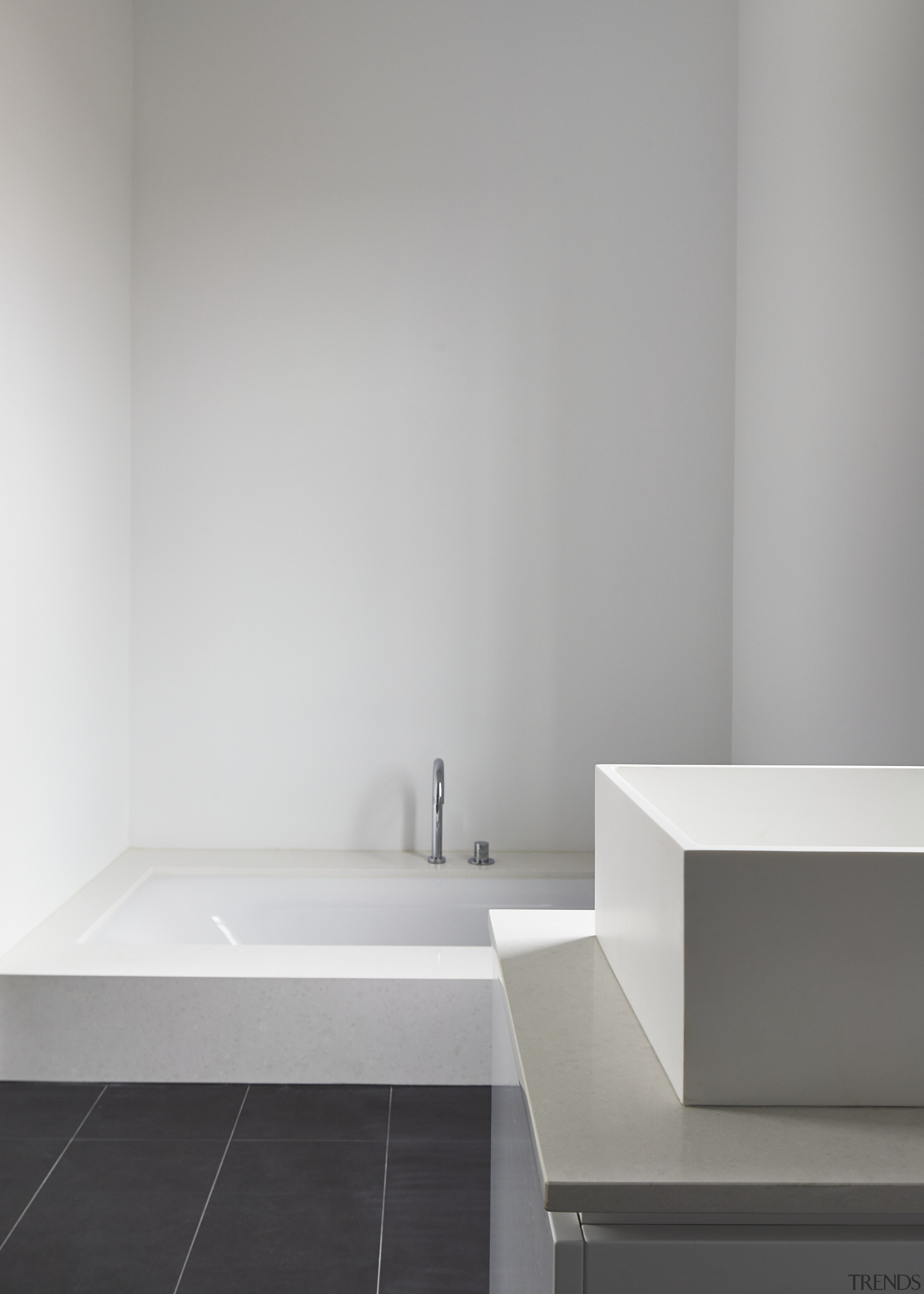 This bathroom in a whole house restoration is angle, architecture, bathroom, bathroom accessory, bathroom sink, bidet, ceramic, floor, interior design, plumbing fixture, product design, sink, tap, tile, wall, gray