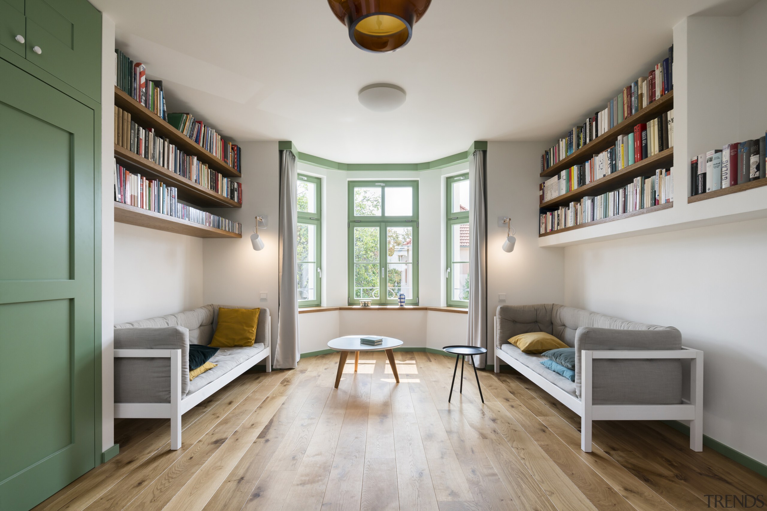 Material-coded – wood floors feature on the second 
