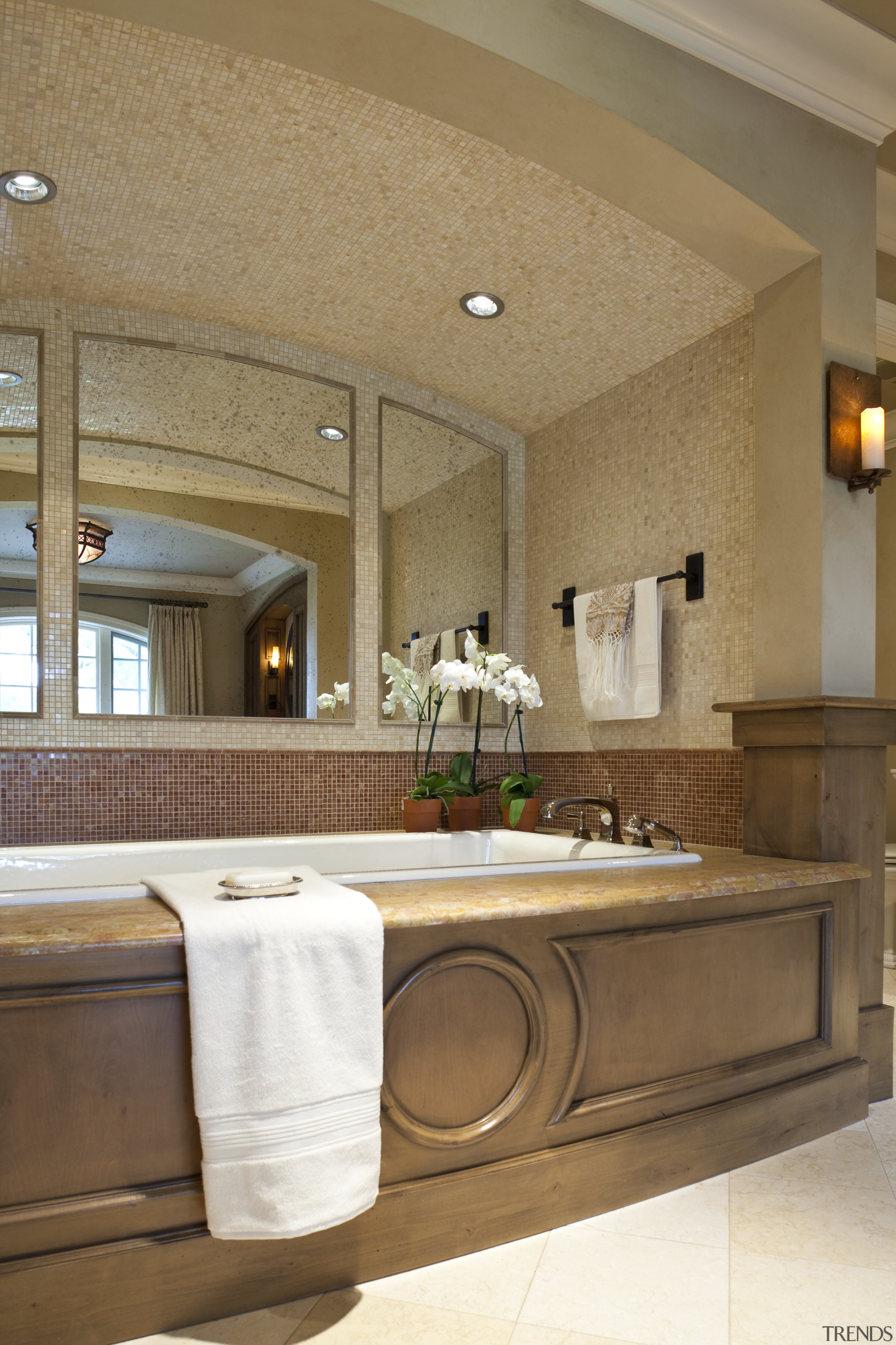 View of a bathroom which features a bathtub bathroom, ceiling, countertop, estate, interior design, room, sink, suite, brown