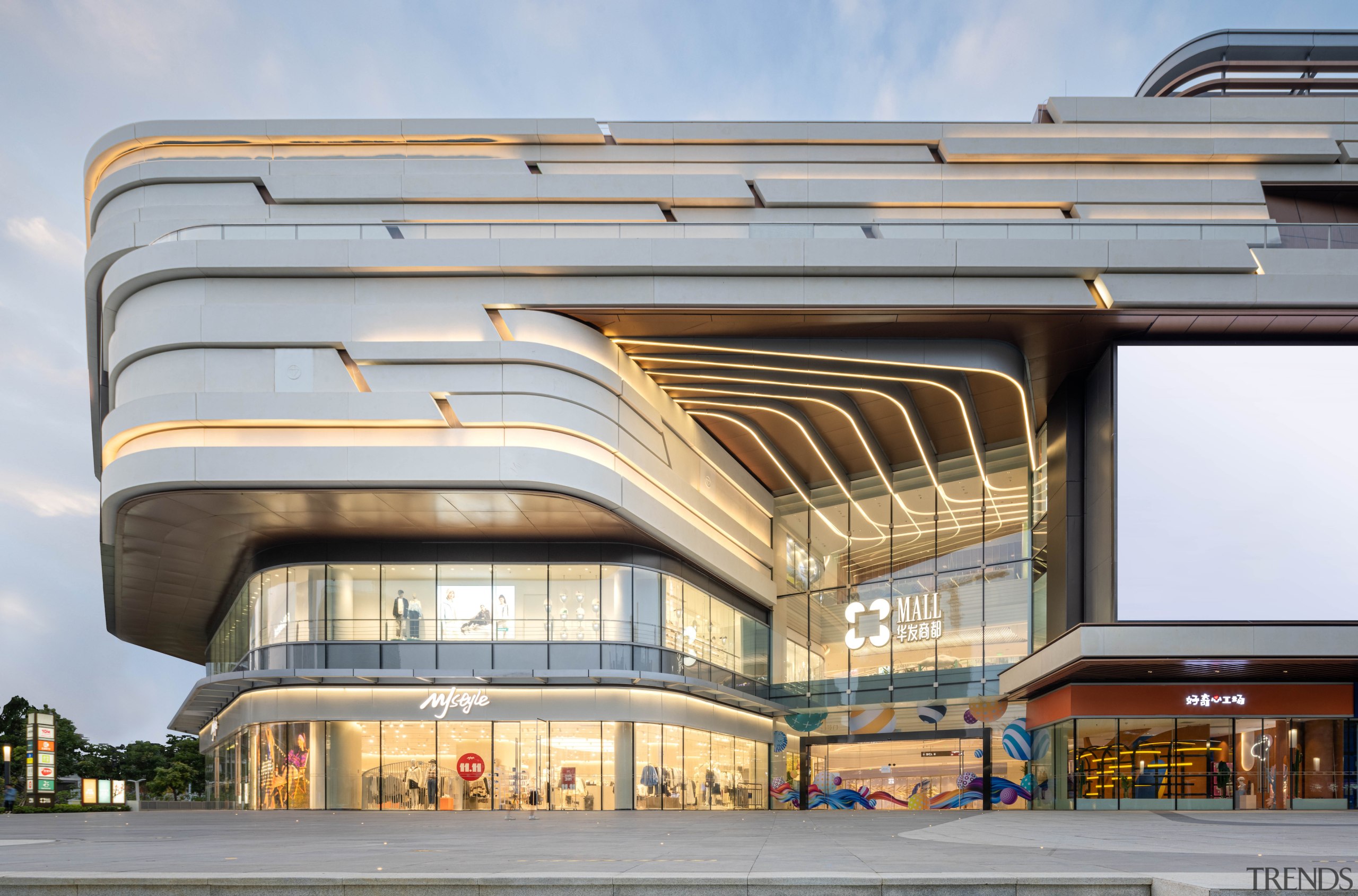 The mall's futuristic facade has many features – 